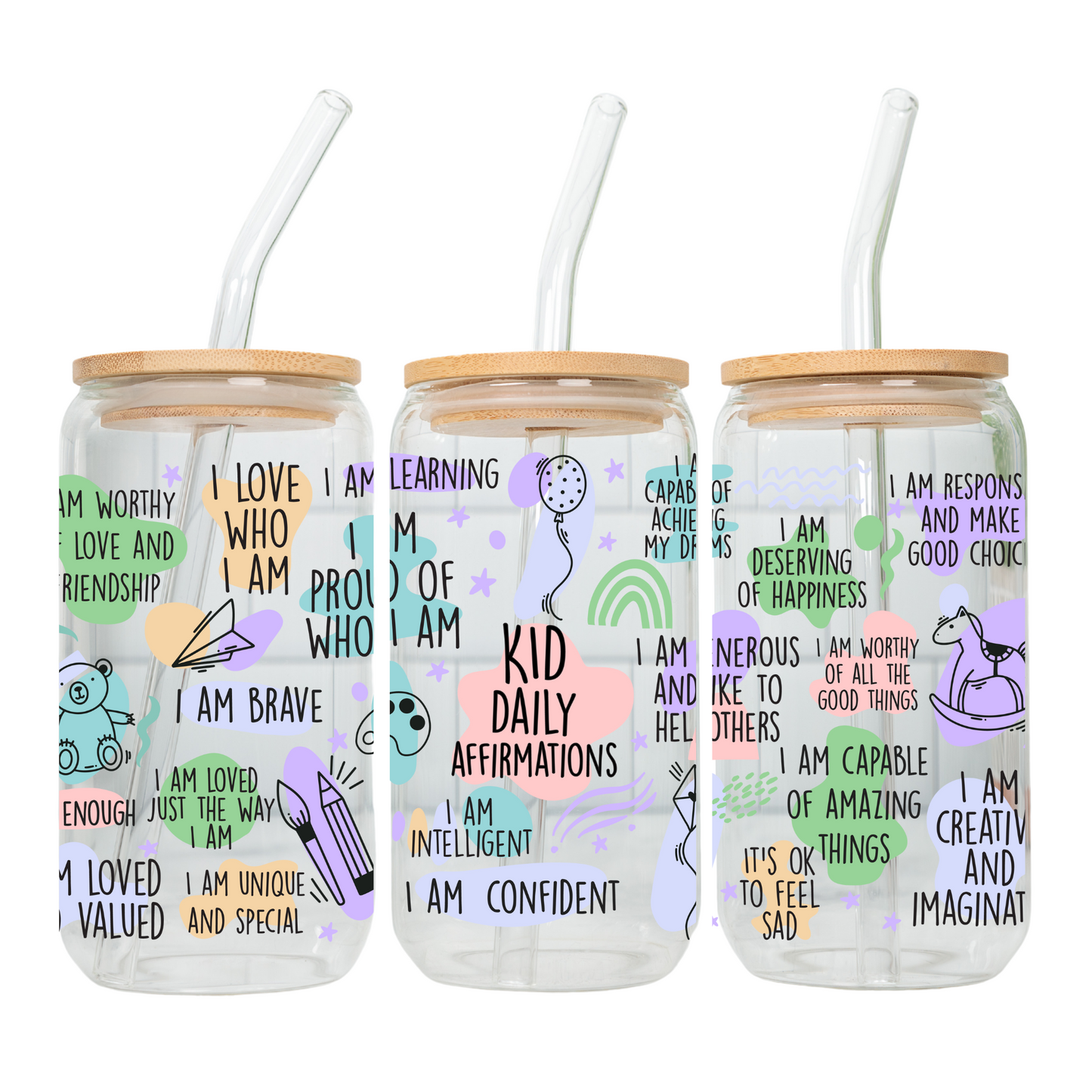 Daily Motivation Glass Cup 20oz with Glass Straw and Bamboo Lid Teacher gifts