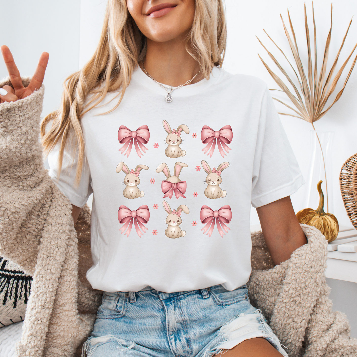 Cute Bunny and Pink Bow T-Shirt