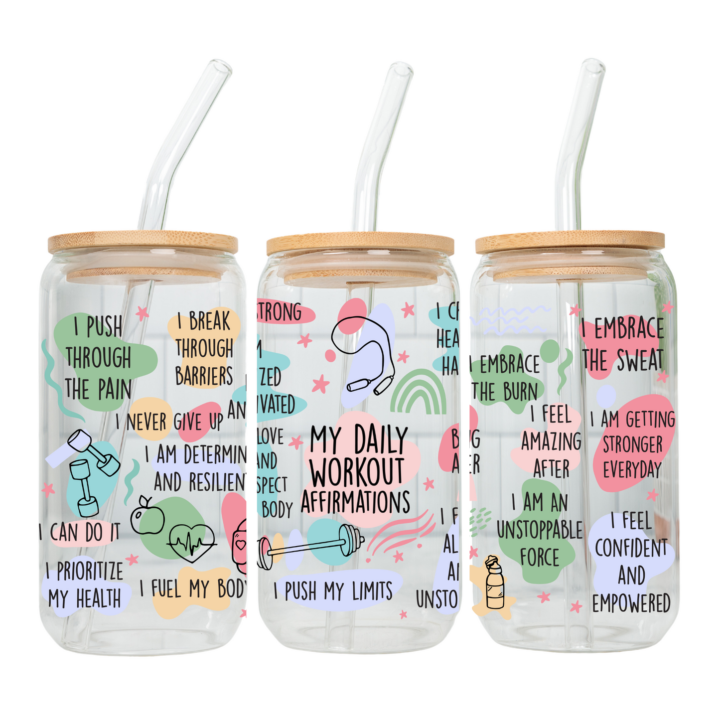 Daily Motivation Glass Cup 20oz with Glass Straw and Bamboo Lid Teacher gifts