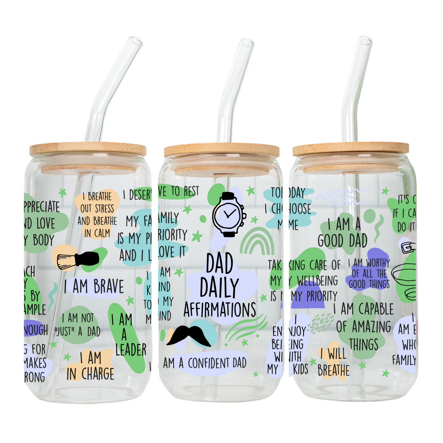 Daily Motivation Glass Cup 20oz with Glass Straw and Bamboo Lid Teacher gifts