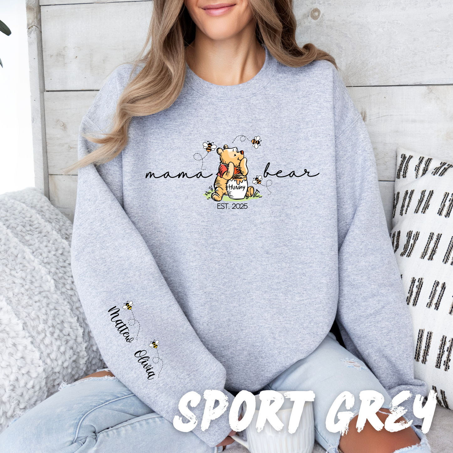 Personalized Mama Bear Sweatshirt with Custom Names on Sleeve