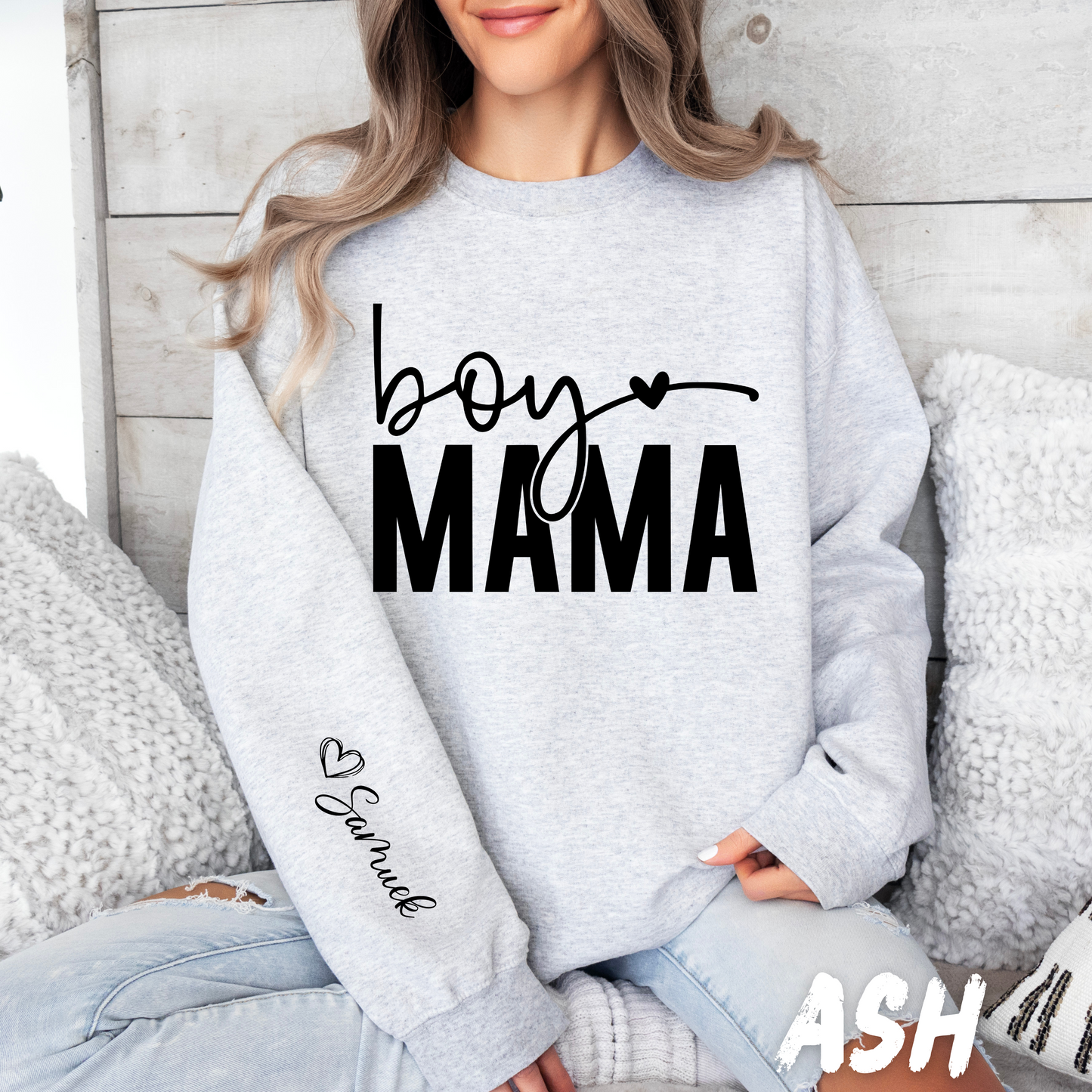 Custom Boy Mama Sweatshirt - Mom Sweatshirt with Name on Sleeve