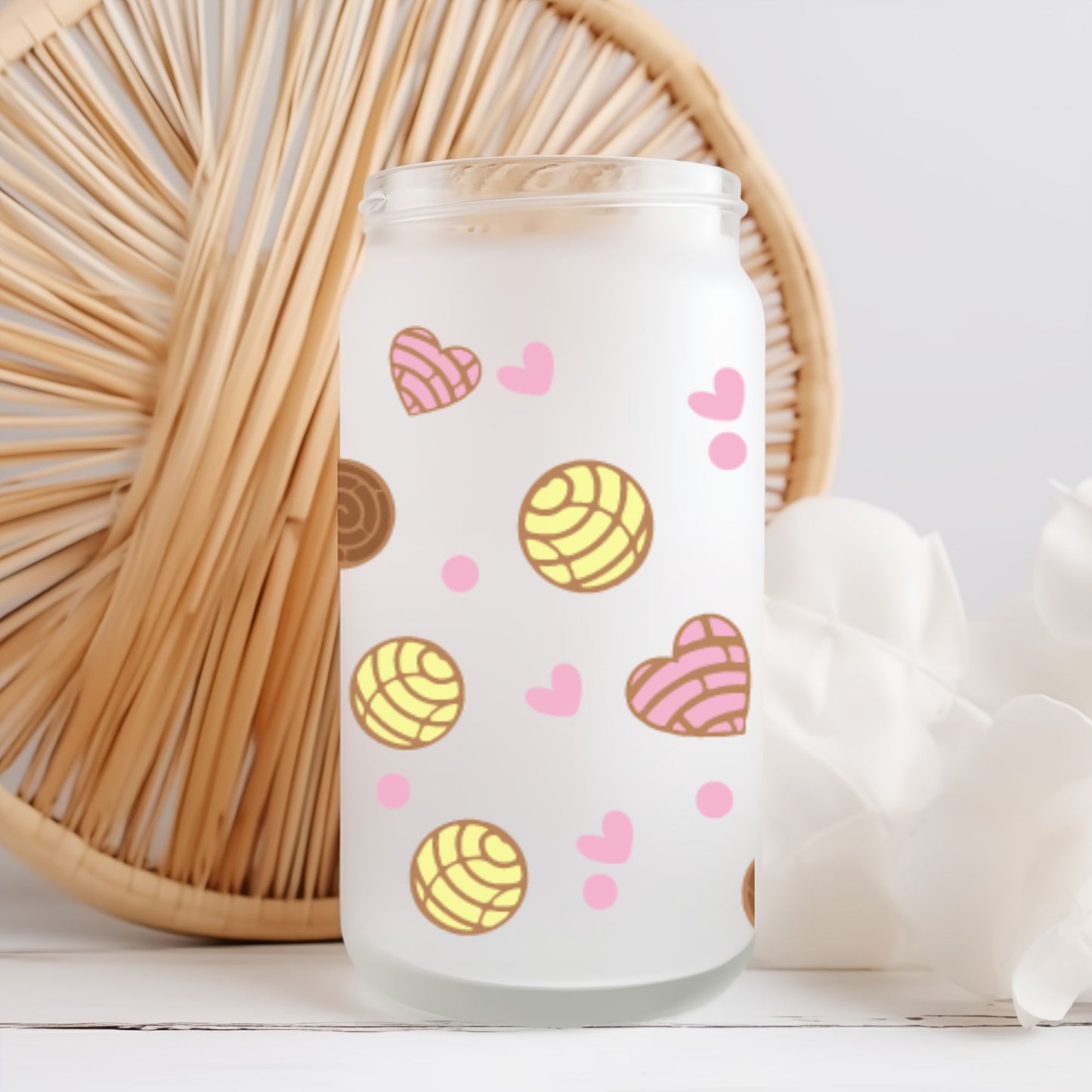 Conchita Glass Cup 16oz with Glass Straw and Bamboo Lid Coffee lover gifts