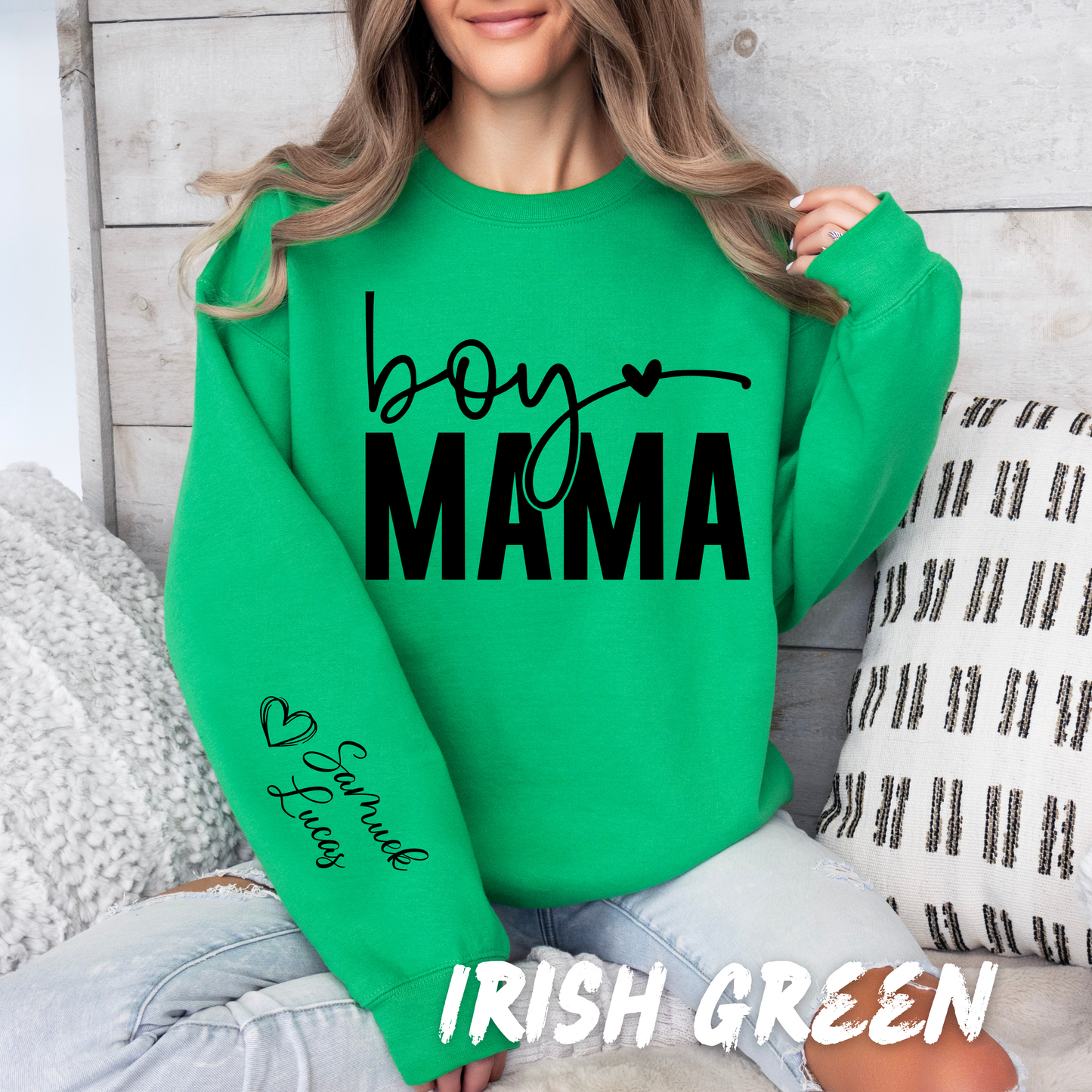 Custom Boy Mama Sweatshirt - Mom Sweatshirt with Name on Sleeve