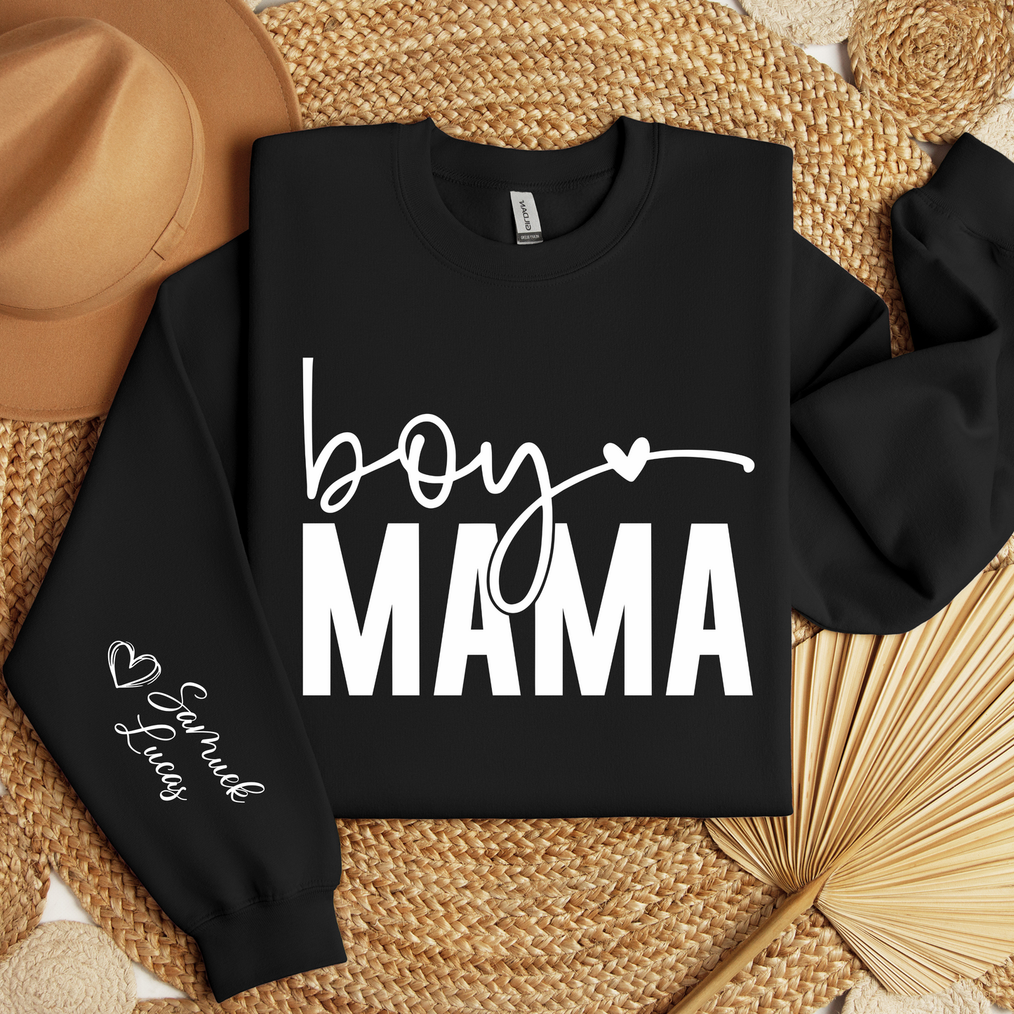 Custom Boy Mama Sweatshirt - Mom Sweatshirt with Name on Sleeve