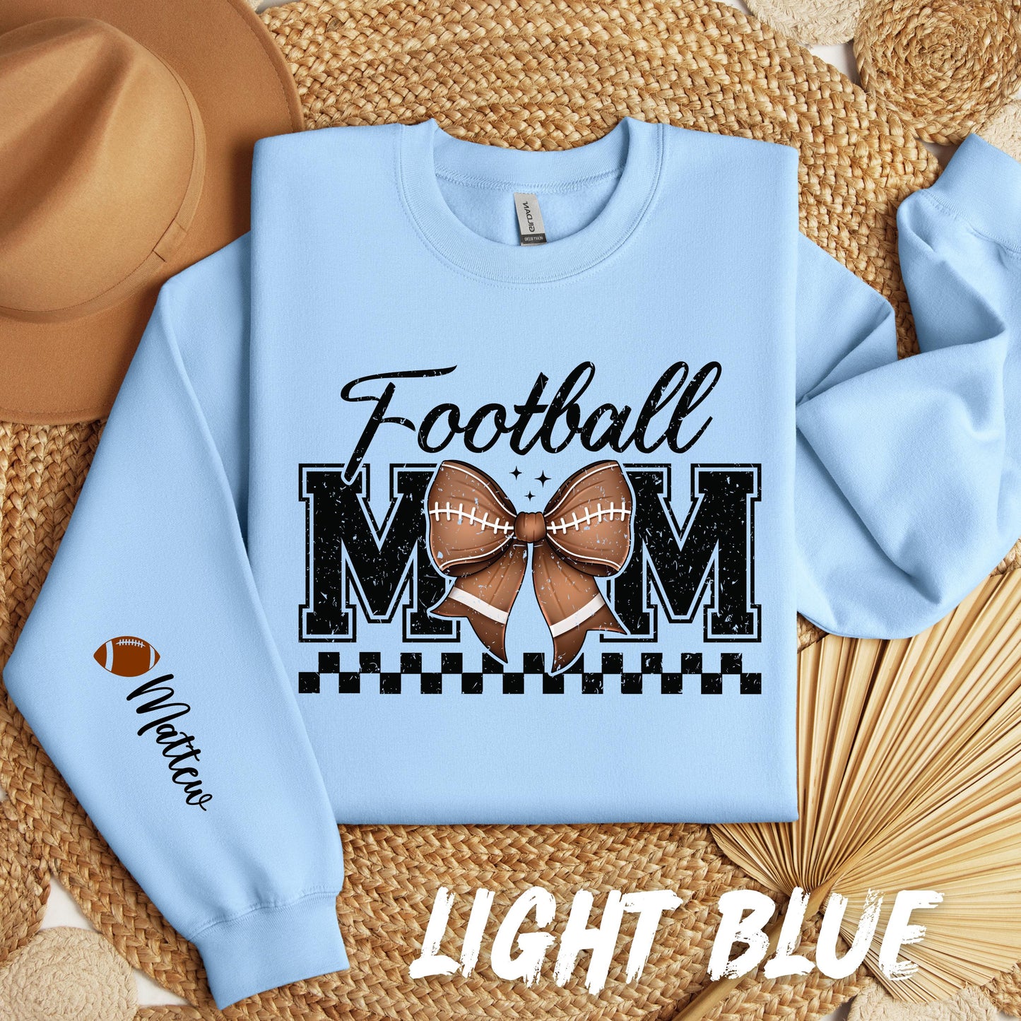 Football Mom Sweatshirt Personalized Coquette Football Sweatshirt Customized with Kids Names on Sleeve - Football Lover Gift