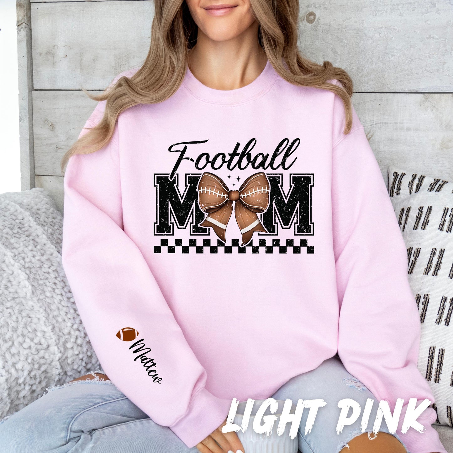 Football Mom Sweatshirt Personalized Coquette Football Sweatshirt Customized with Kids Names on Sleeve - Football Lover Gift