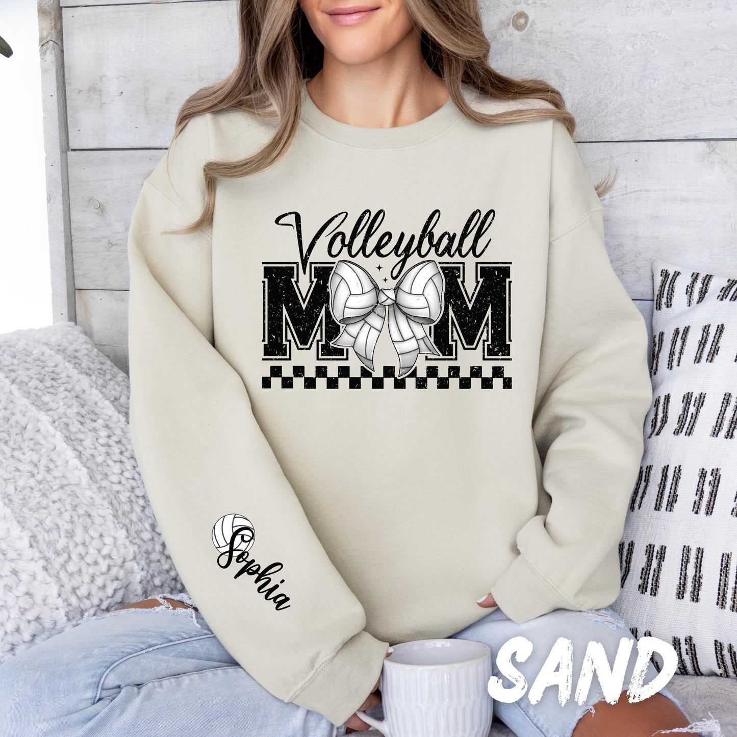 Volleyball Mom Sweatshirt Personalized Coquette Volleyball Sweatshirt with Name on Sleeve Sports Mom Shirt Sport Lover Gift