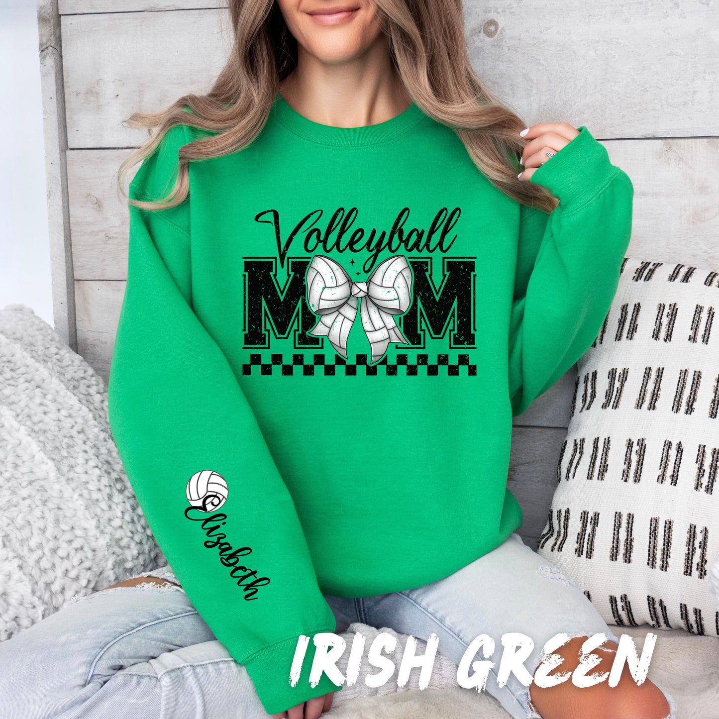 Volleyball Mom Sweatshirt Personalized Coquette Volleyball Sweatshirt with Name on Sleeve Sports Mom Shirt Sport Lover Gift