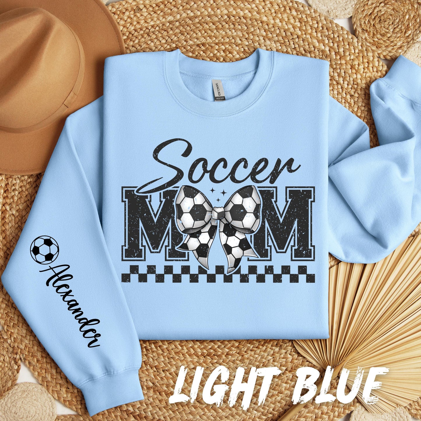 Soccer Mom Sweatshirt Personalized Coquette Soccer Sweatshirt with Name on Sleeve Sports Mom Shirt Mom Custom Gift