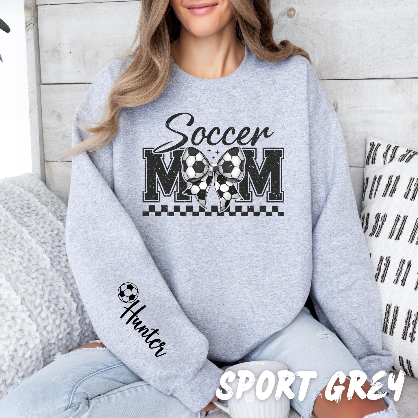 Soccer Mom Sweatshirt Personalized Coquette Soccer Sweatshirt with Name on Sleeve Sports Mom Shirt Mom Custom Gift