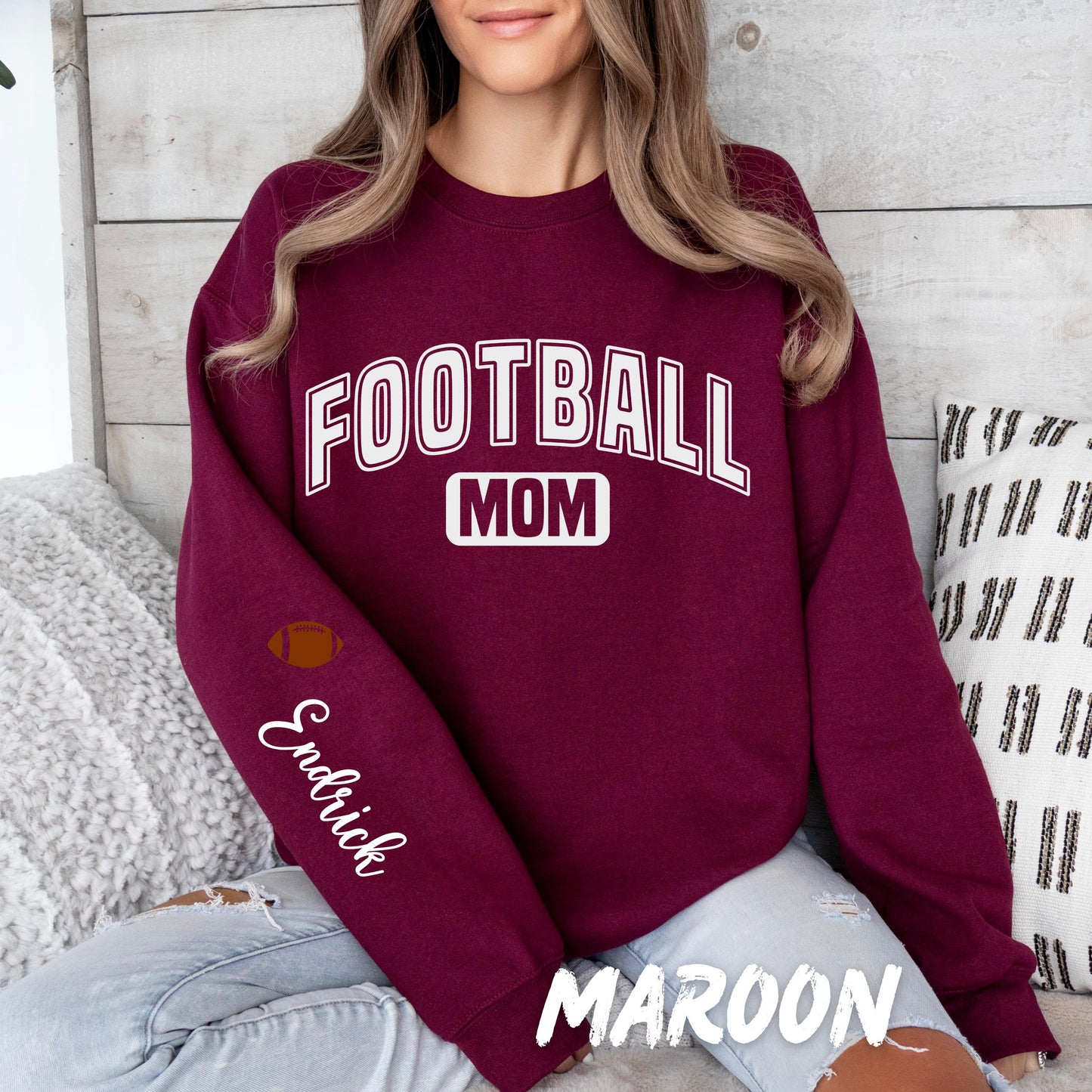 Custom Football Mom Sweatshirt β Personalized Name & Football Crewneck β Game Day Sweater β Sports Mom Gift β Team Spirit Sweater