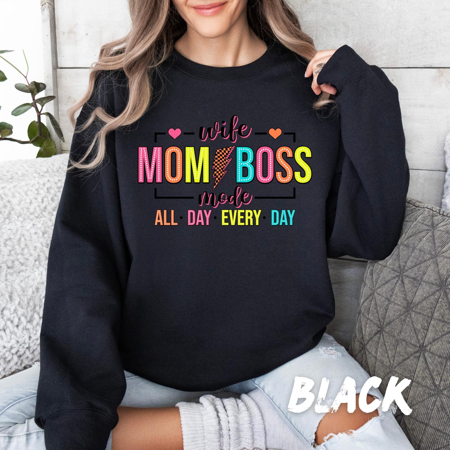 Funny Mom Sweatshirt Wife Mom Boss Shirt - Mom Life Sweatshirt - Boss Mom Gift - Cozy Mothers Day Sweater - Mom Hustle Apparel - Mom Gift
