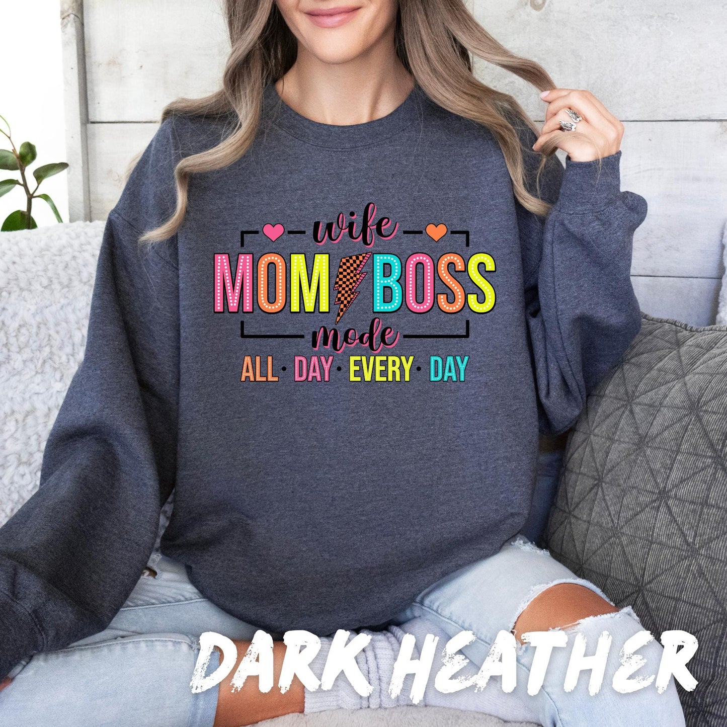 Funny Mom Sweatshirt Wife Mom Boss Shirt - Mom Life Sweatshirt - Boss Mom Gift - Cozy Mothers Day Sweater - Mom Hustle Apparel - Mom Gift