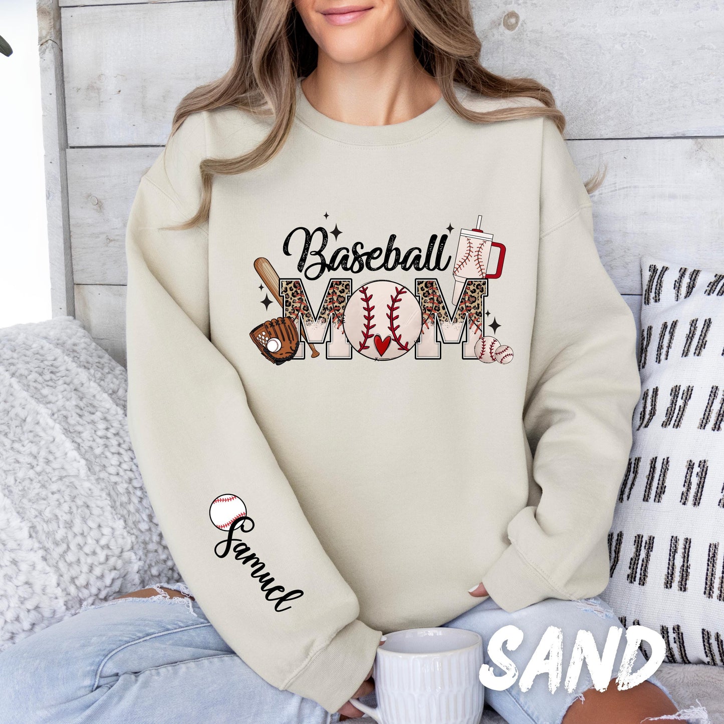 Personalized Baseball Mom Sweatshirt - Custom Name Sleeve - Softball Mom Shirt - Sports Mom Gift - Game Day Sweatshirt - Custom Team Shirt