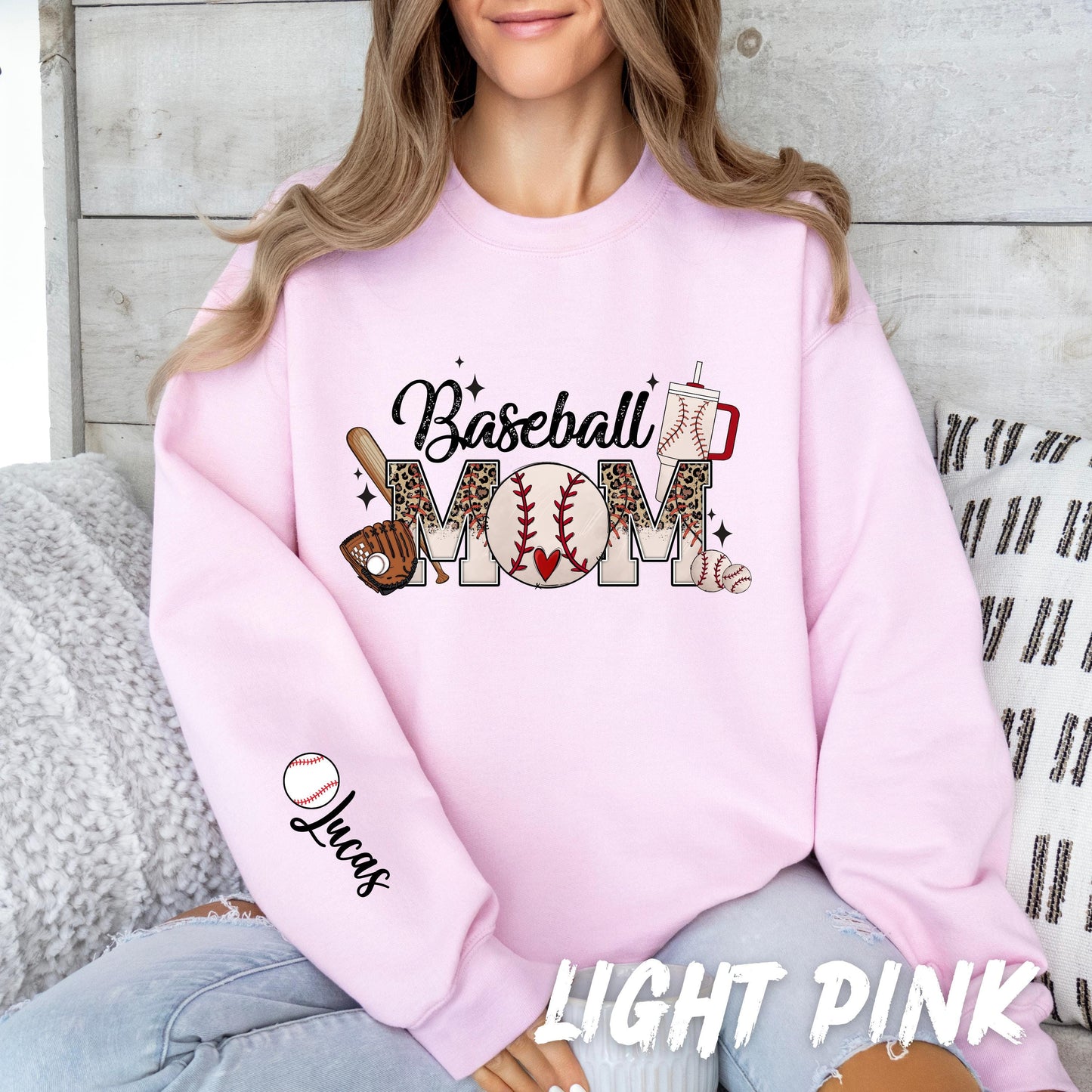 Personalized Baseball Mom Sweatshirt - Custom Name Sleeve - Softball Mom Shirt - Sports Mom Gift - Game Day Sweatshirt - Custom Team Shirt