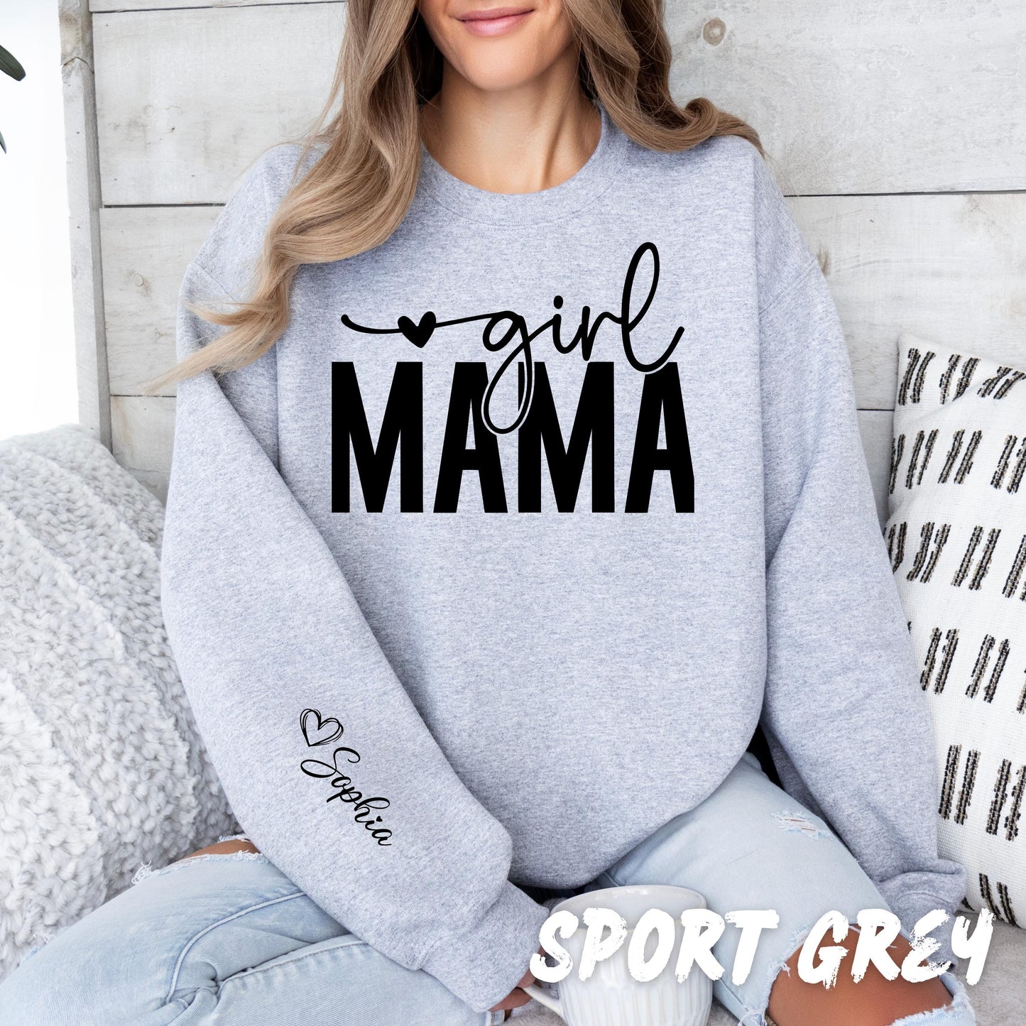 Custom Girl Mama Sweatshirt with Name on the Sleeve - Mom Life Sweater - Cute Mama Shirt - Mothers Day Gift - Mom Sweatshirt - Gift for Mom