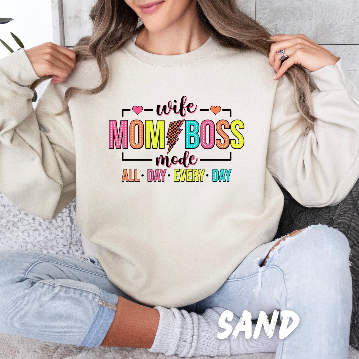 Funny Mom Sweatshirt Wife Mom Boss Shirt - Mom Life Sweatshirt - Boss Mom Gift - Cozy Mothers Day Sweater - Mom Hustle Apparel - Mom Gift