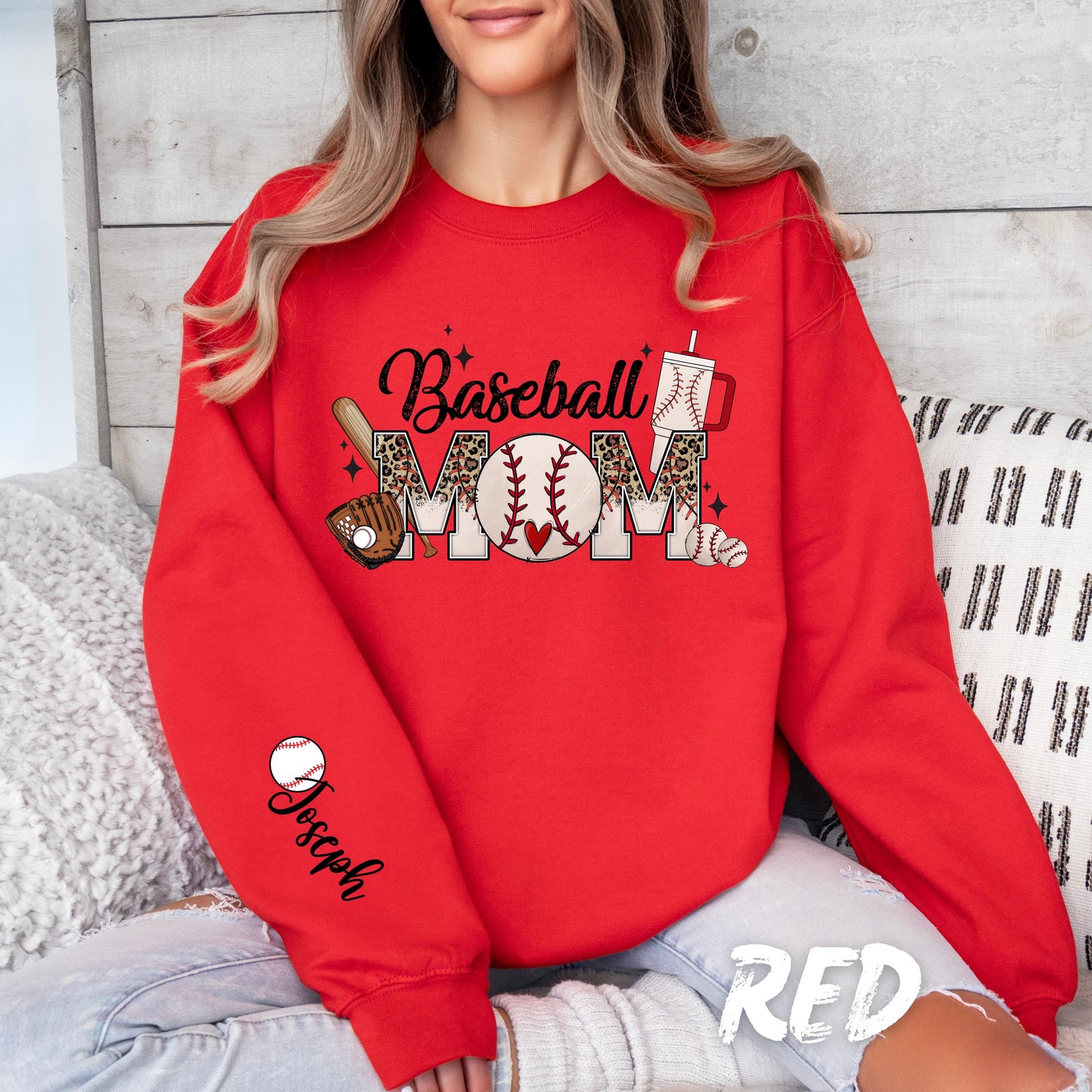 Personalized Baseball Mom Sweatshirt - Custom Name Sleeve - Softball Mom Shirt - Sports Mom Gift - Game Day Sweatshirt - Custom Team Shirt