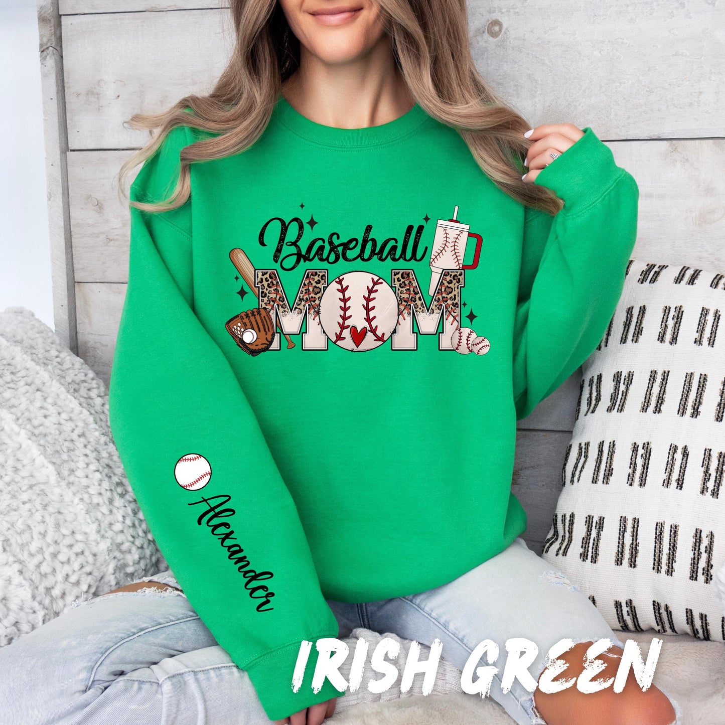 Personalized Baseball Mom Sweatshirt - Custom Name Sleeve - Softball Mom Shirt - Sports Mom Gift - Game Day Sweatshirt - Custom Team Shirt