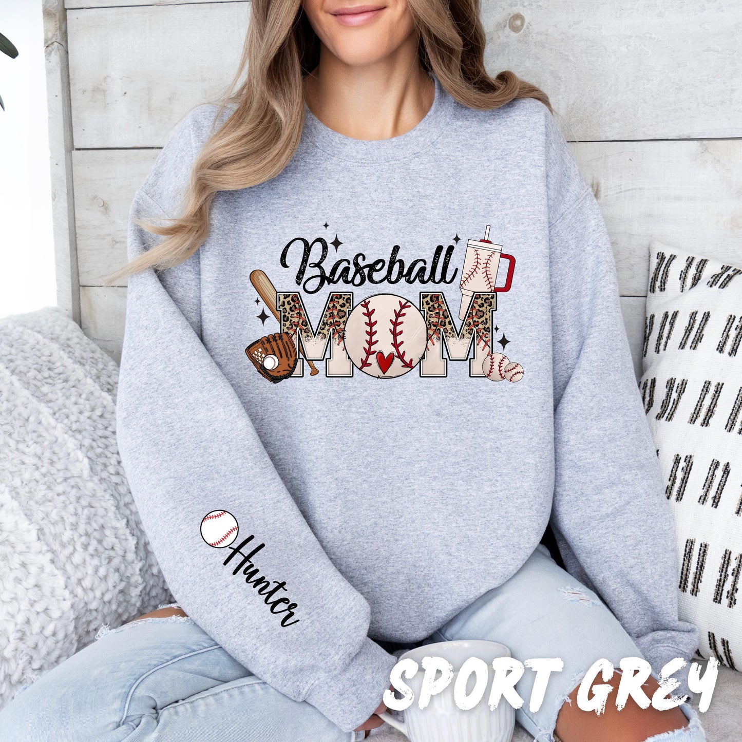 Personalized Baseball Mom Sweatshirt - Custom Name Sleeve - Softball Mom Shirt - Sports Mom Gift - Game Day Sweatshirt - Custom Team Shirt