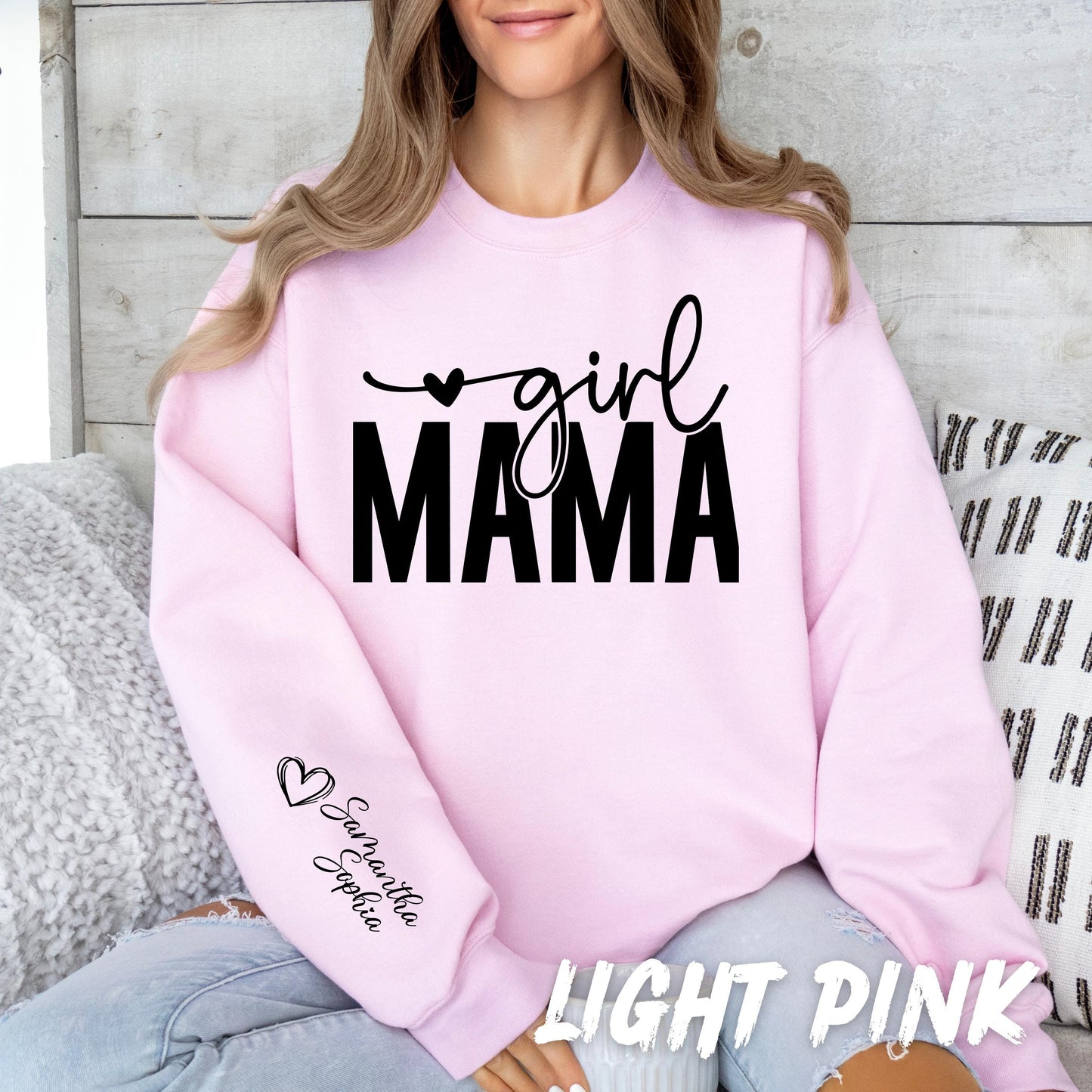 Custom Girl Mama Sweatshirt with Name on the Sleeve - Mom Life Sweater - Cute Mama Shirt - Mothers Day Gift - Mom Sweatshirt - Gift for Mom