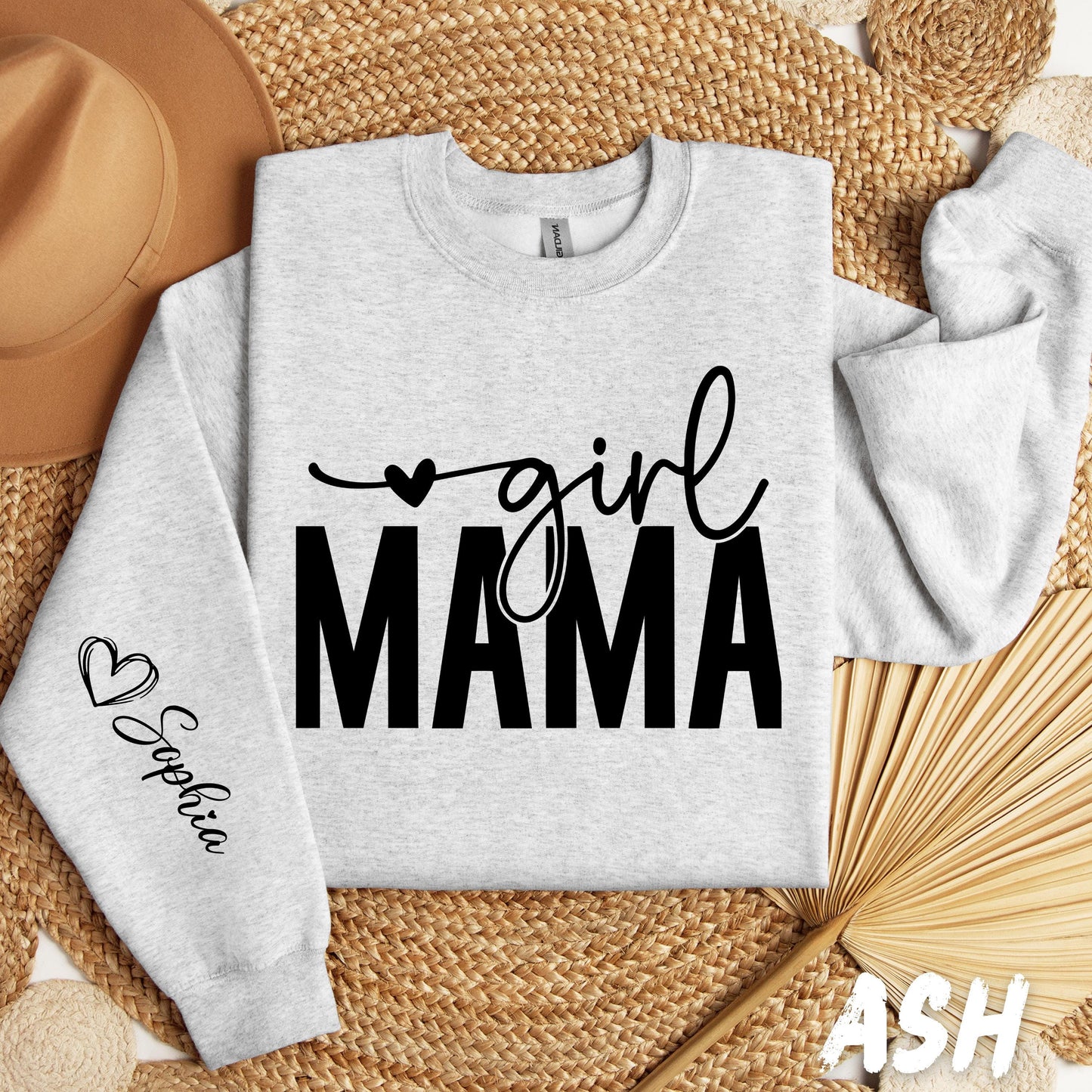 Custom Girl Mama Sweatshirt with Name on the Sleeve - Mom Life Sweater - Cute Mama Shirt - Mothers Day Gift - Mom Sweatshirt - Gift for Mom