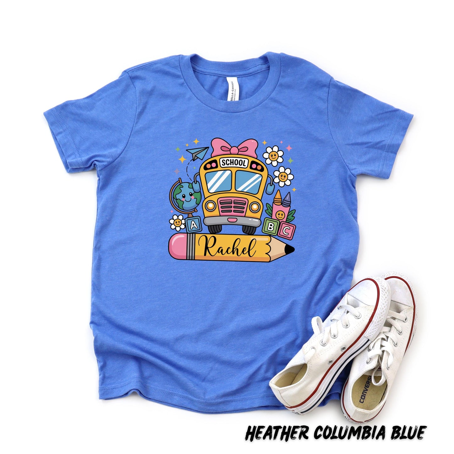 Back to School Shirt for Kids β Custom Name School Bus Tee β First Day of School Outfit β Cute Classroom Shirt for Girls