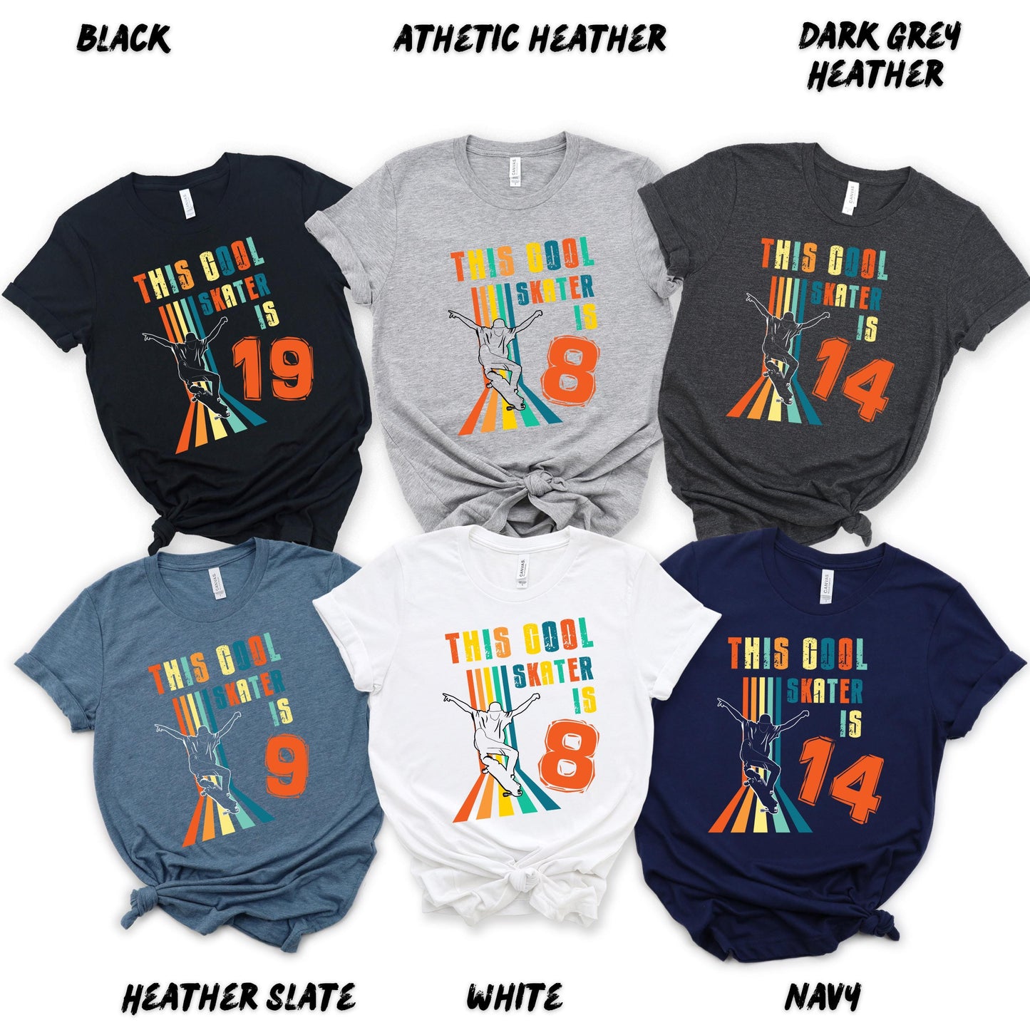Skater Birthday Shirt Custom Age Skateboarder Tee for Boys, Retro Skateboarding Birthday T-Shirt, Personalized Skateboarding Gift