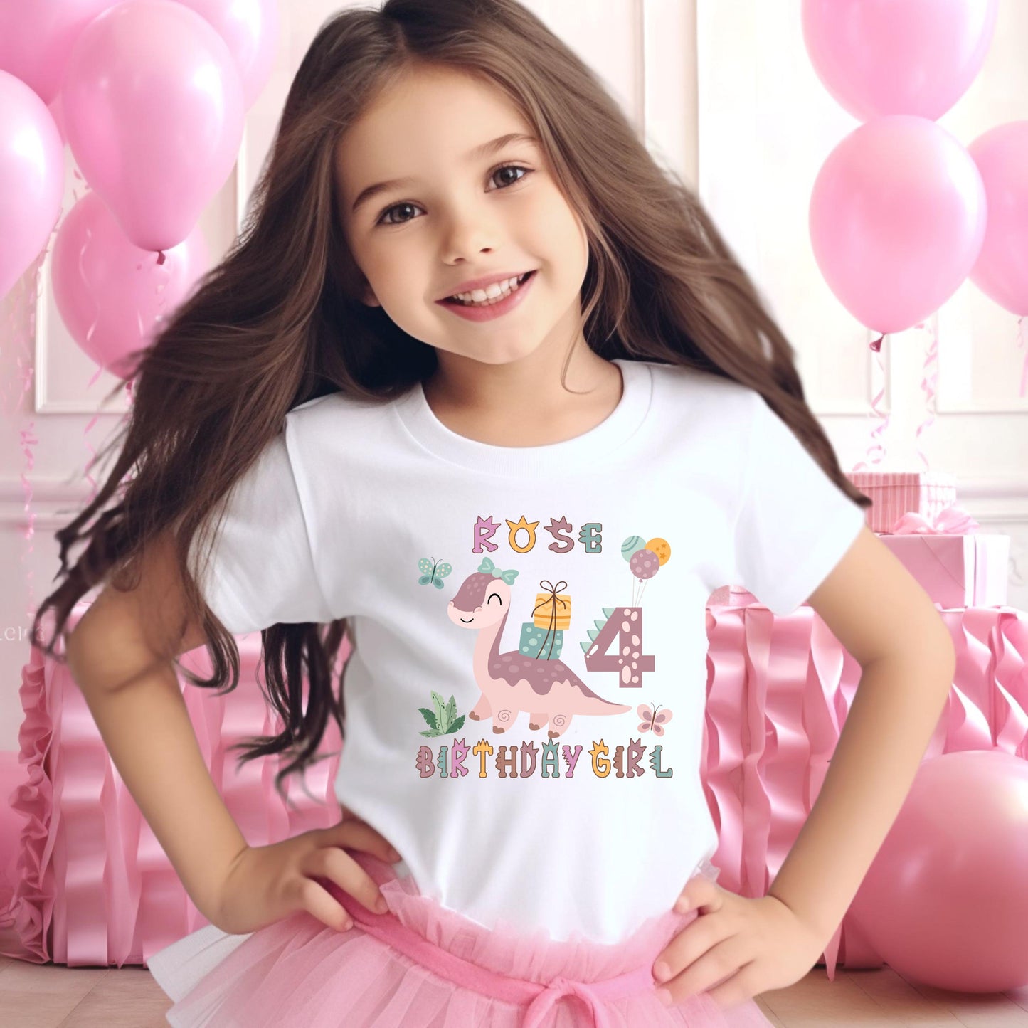 Custom Dinosaur Birthday Shirt – Personalized Name & Age Birthday Girl Tee – Matching Family Birthday Shirts – Cute Dino Party Shirt
