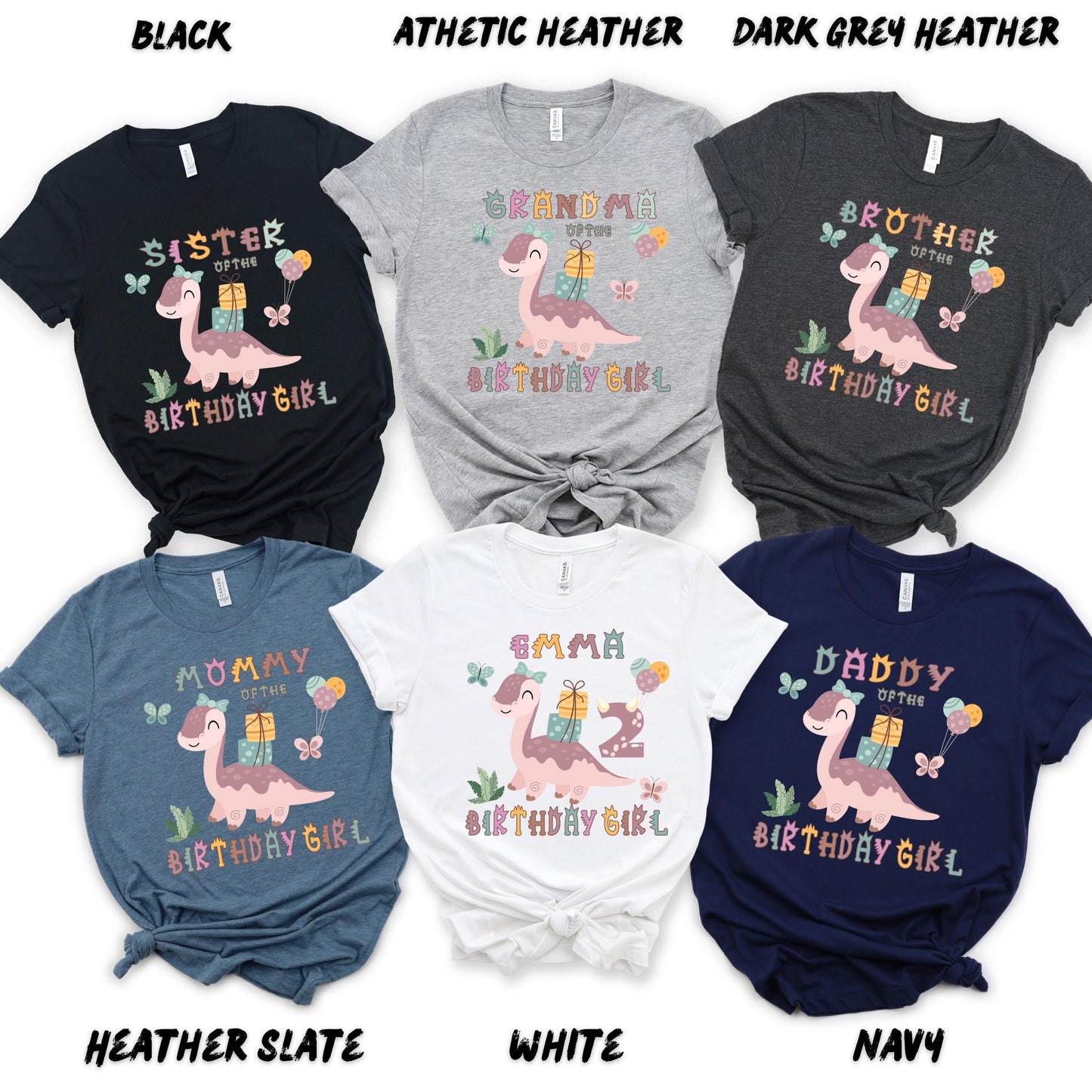 Custom Dinosaur Birthday Shirt – Personalized Name & Age Birthday Girl Tee – Matching Family Birthday Shirts – Cute Dino Party Shirt