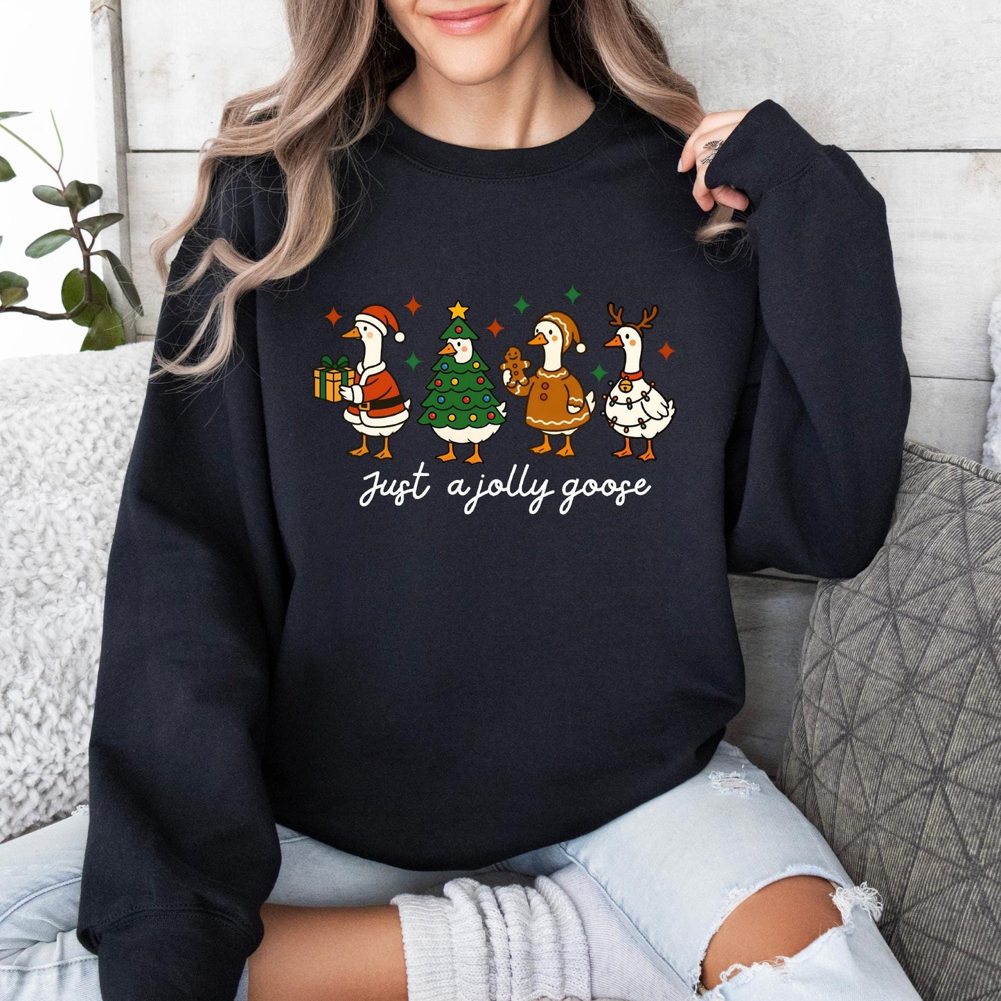 Just a Jolly Goose Sweatshirt – Funny Christmas Goose Shirt – Cute Holiday Sweater – Unisex Festive Pullover – Animal Christmas Gift