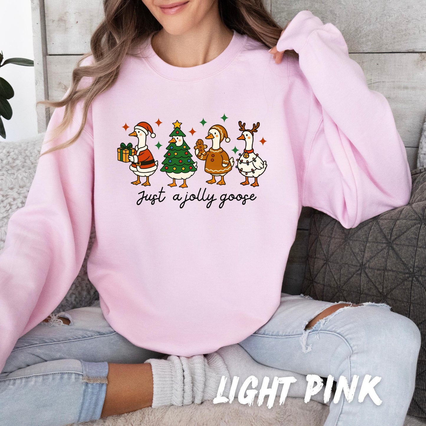 Just a Jolly Goose Sweatshirt – Funny Christmas Goose Shirt – Cute Holiday Sweater – Unisex Festive Pullover – Animal Christmas Gift