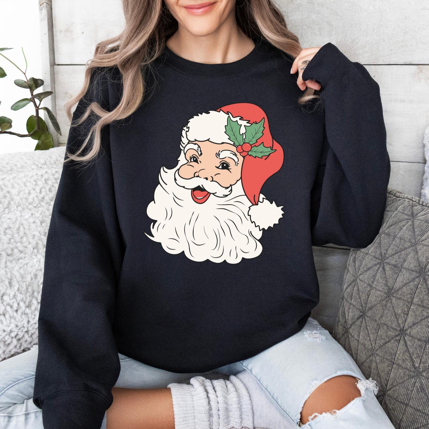 Vintage Santa Face Sweatshirt | Red Christmas Crewneck | Retro Santa Claus Holiday Sweater | Santa Claus Face Shirt