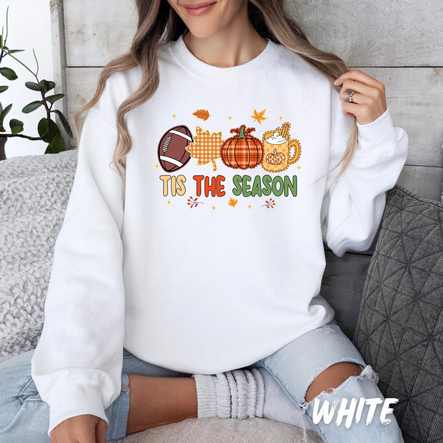 Tis the Season Fall Sweatshirt | Cute Autumn Pumpkin Coffee Football Sweater | Thanksgiving Cozy Pullover | Fall Vibes Crewneck