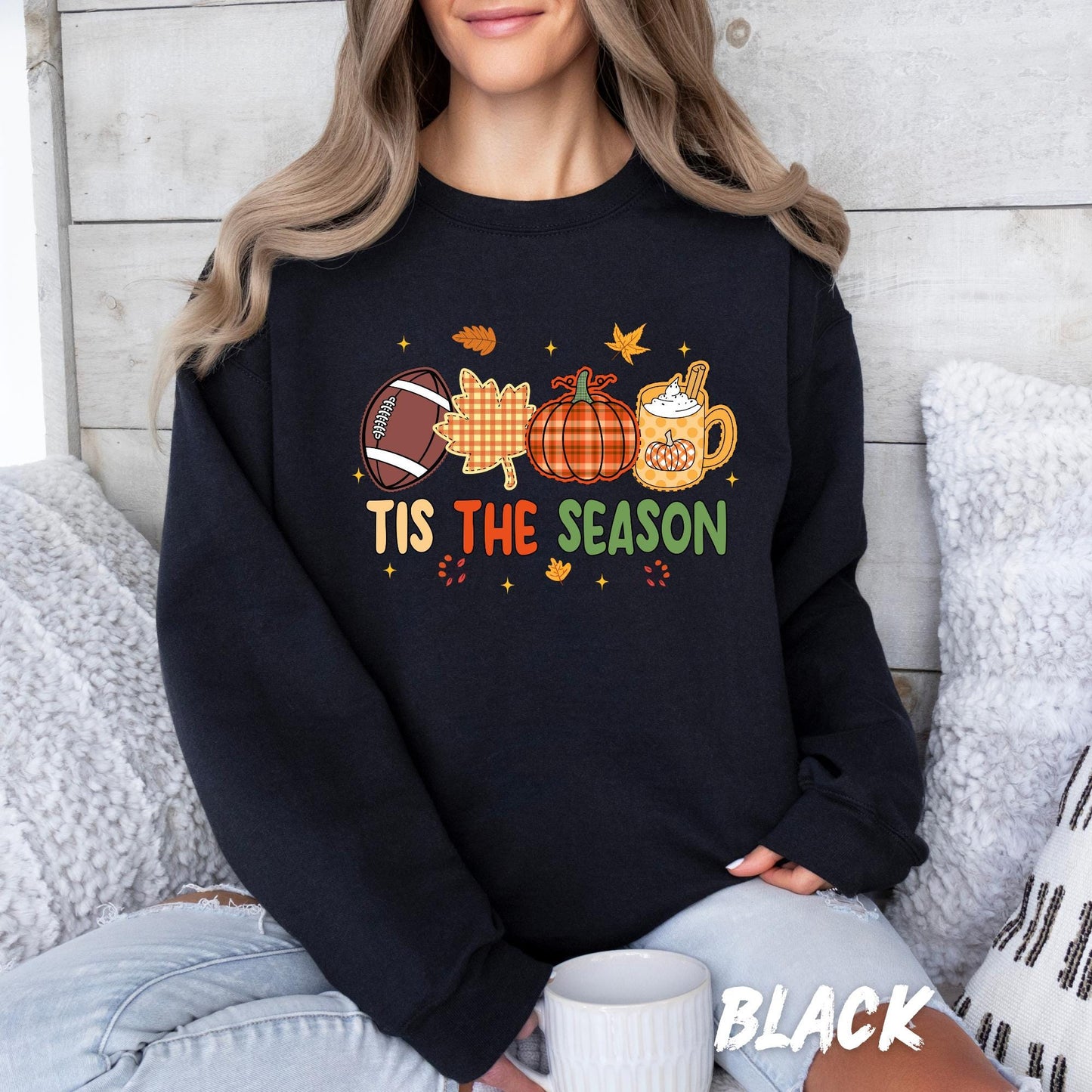 Tis the Season Fall Sweatshirt | Cute Autumn Pumpkin Coffee Football Sweater | Thanksgiving Cozy Pullover | Fall Vibes Crewneck