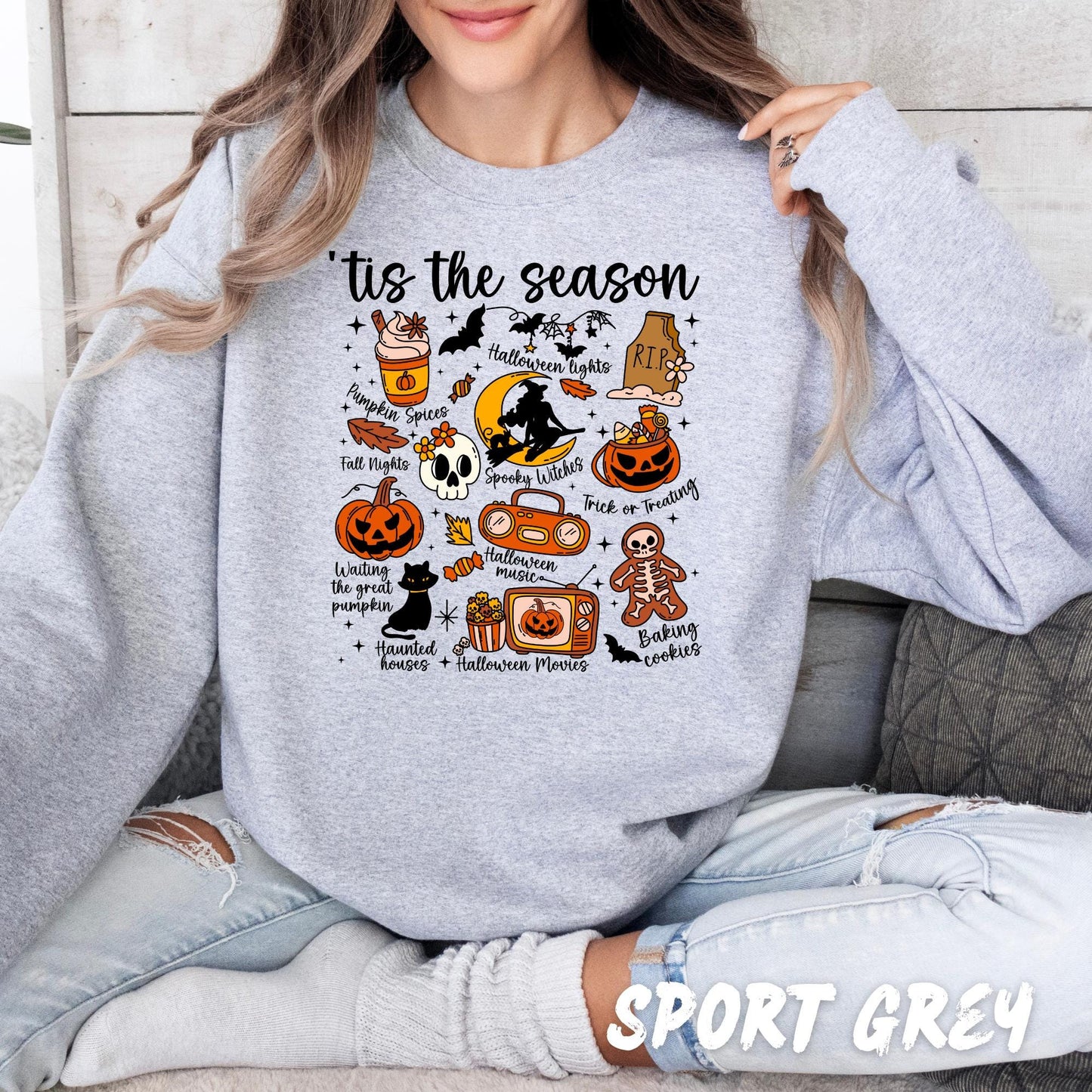 Tis the Season Halloween Sweatshirt | Spooky Season Fall Crewneck | Unisex Halloween Pullover | Pumpkin Spice Witch Ghost Cat Shirt