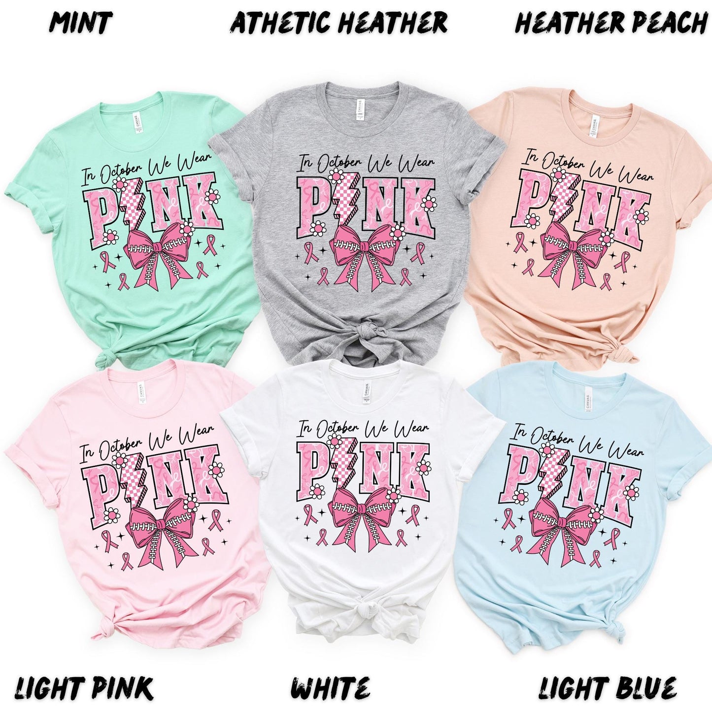 In October We Wear Pink T-Shirt – Breast Cancer Awareness Shirt, Pink Ribbon Support Tee, Baseball Bow Pink October Graphic Top