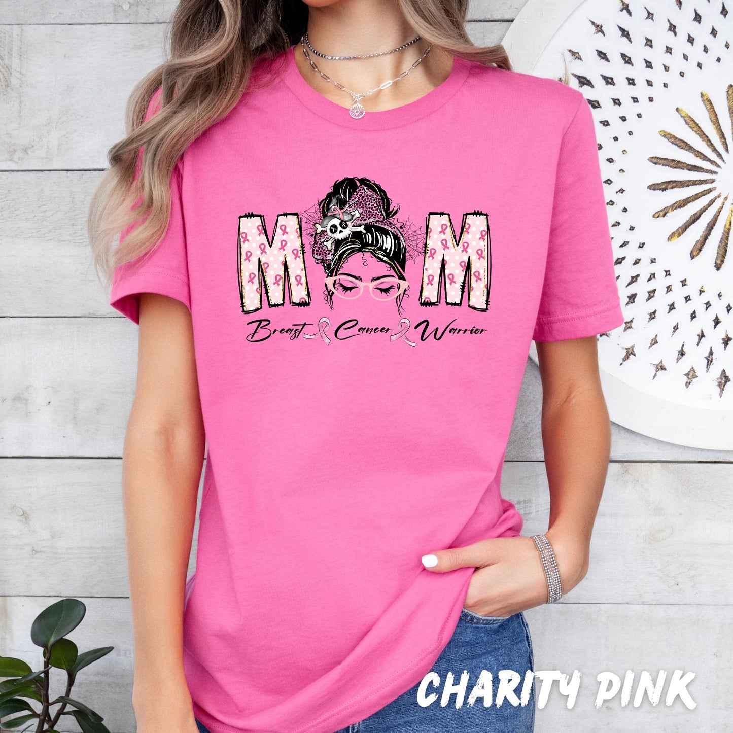 MOM Breast Cancer Warrior T-Shirt – Pink Ribbon Awareness Tee, Strong Mom Graphic Shirt, Breast Cancer Support Gift, Mom Cancer Survivor Tee