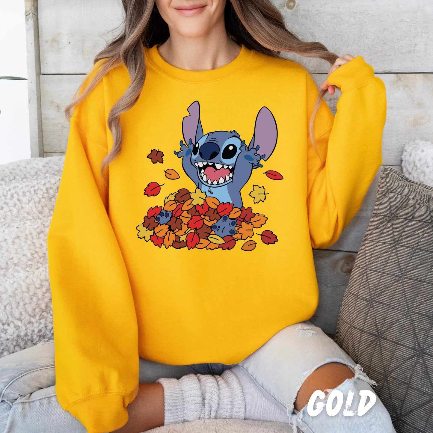 Stitch Fall Leaves Sweatshirt | Cute Autumn Disney Character Shirt | Cozy Fall Crewneck | Pumpkin Season Gift | Lilo & Stitch Fan Shirt