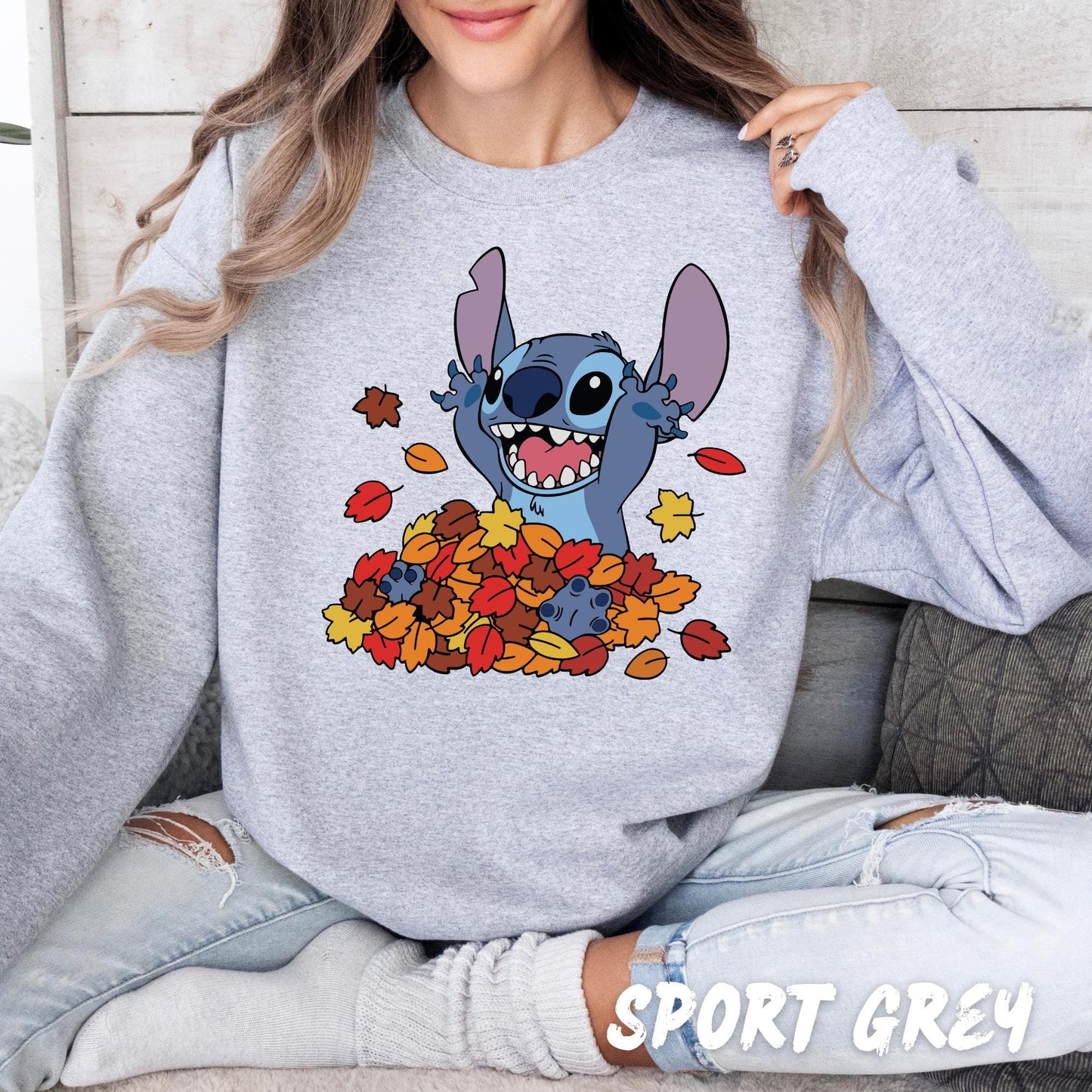 Stitch Fall Leaves Sweatshirt | Cute Autumn Disney Character Shirt | Cozy Fall Crewneck | Pumpkin Season Gift | Lilo & Stitch Fan Shirt