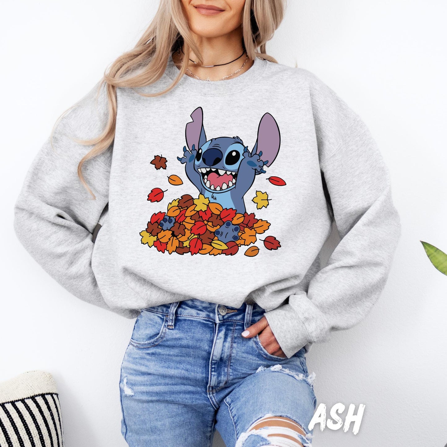 Stitch Fall Leaves Sweatshirt | Cute Autumn Disney Character Shirt | Cozy Fall Crewneck | Pumpkin Season Gift | Lilo & Stitch Fan Shirt
