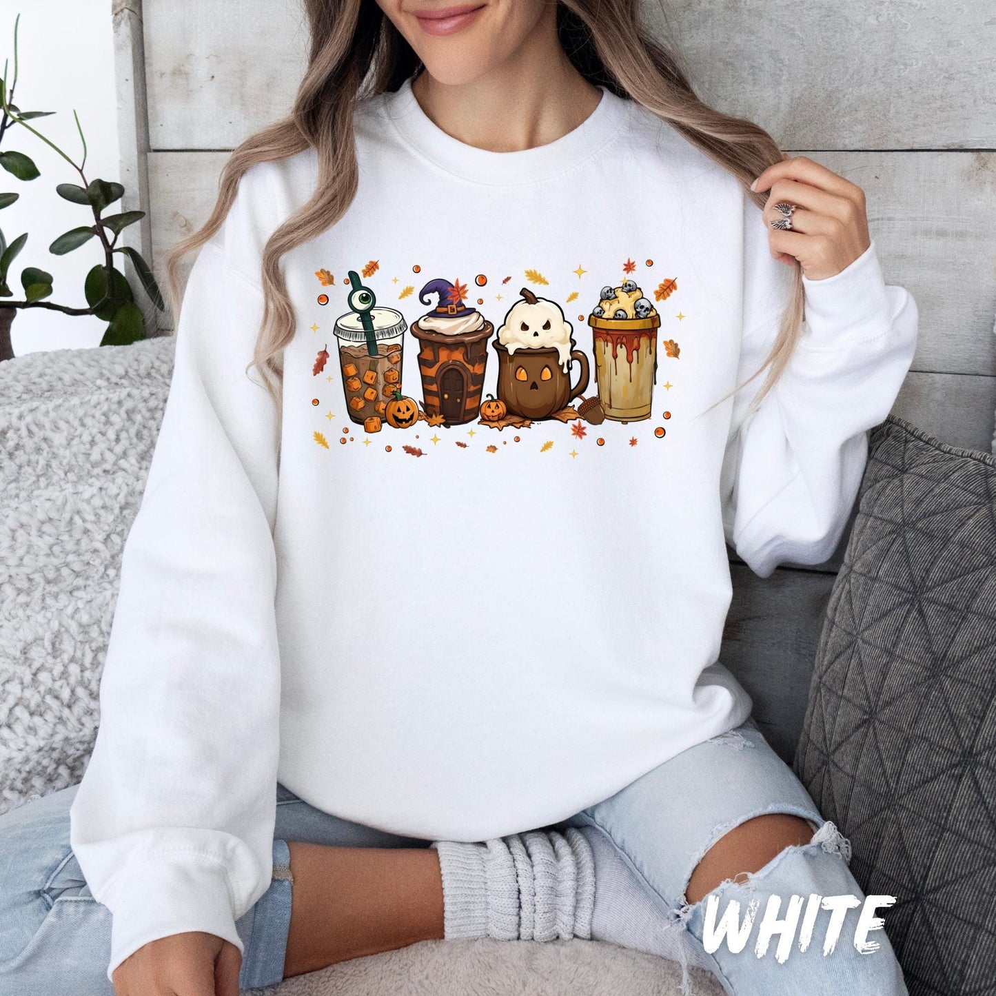 Cute Halloween Drinks Sweatshirt – Spooky Fall Coffee & Treats Pullover – Cozy Halloween Shirt - Coffee Lover Gift - Spooky Coffee Sweater