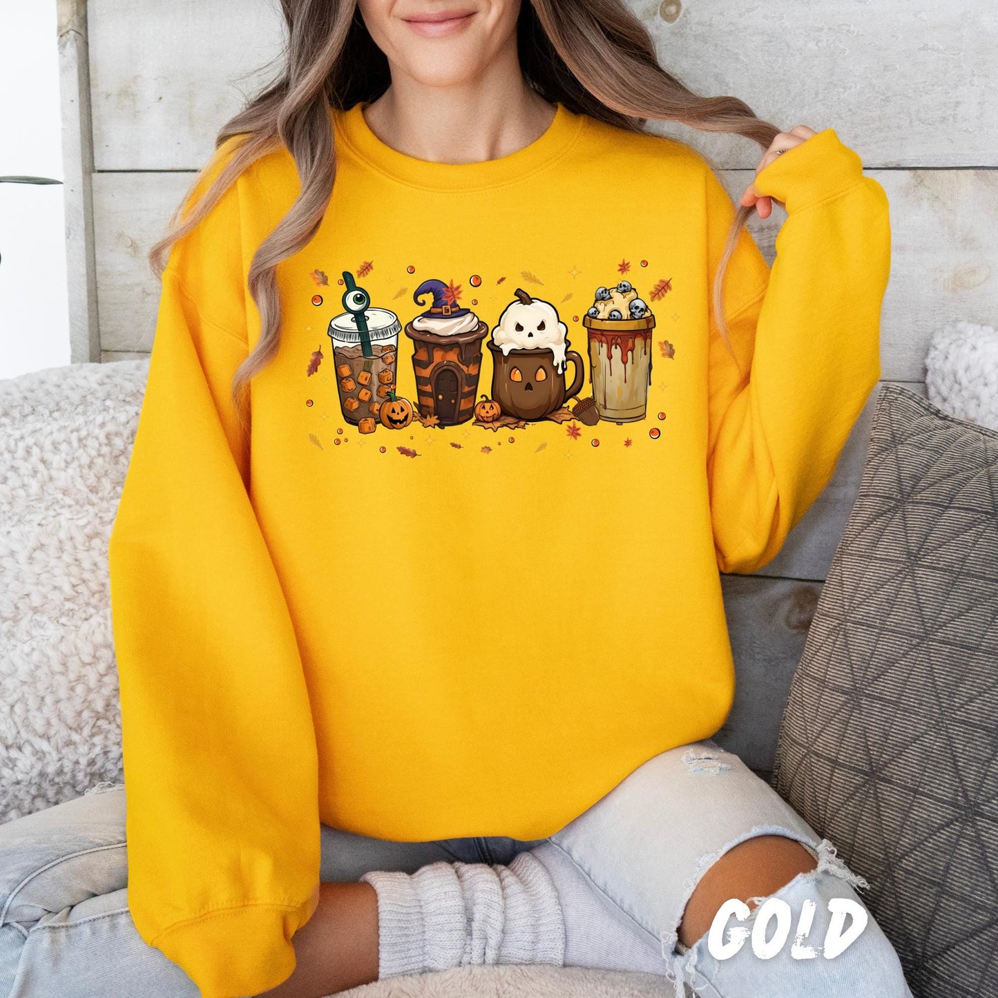 Cute Halloween Drinks Sweatshirt – Spooky Fall Coffee & Treats Pullover – Cozy Halloween Shirt - Coffee Lover Gift - Spooky Coffee Sweater