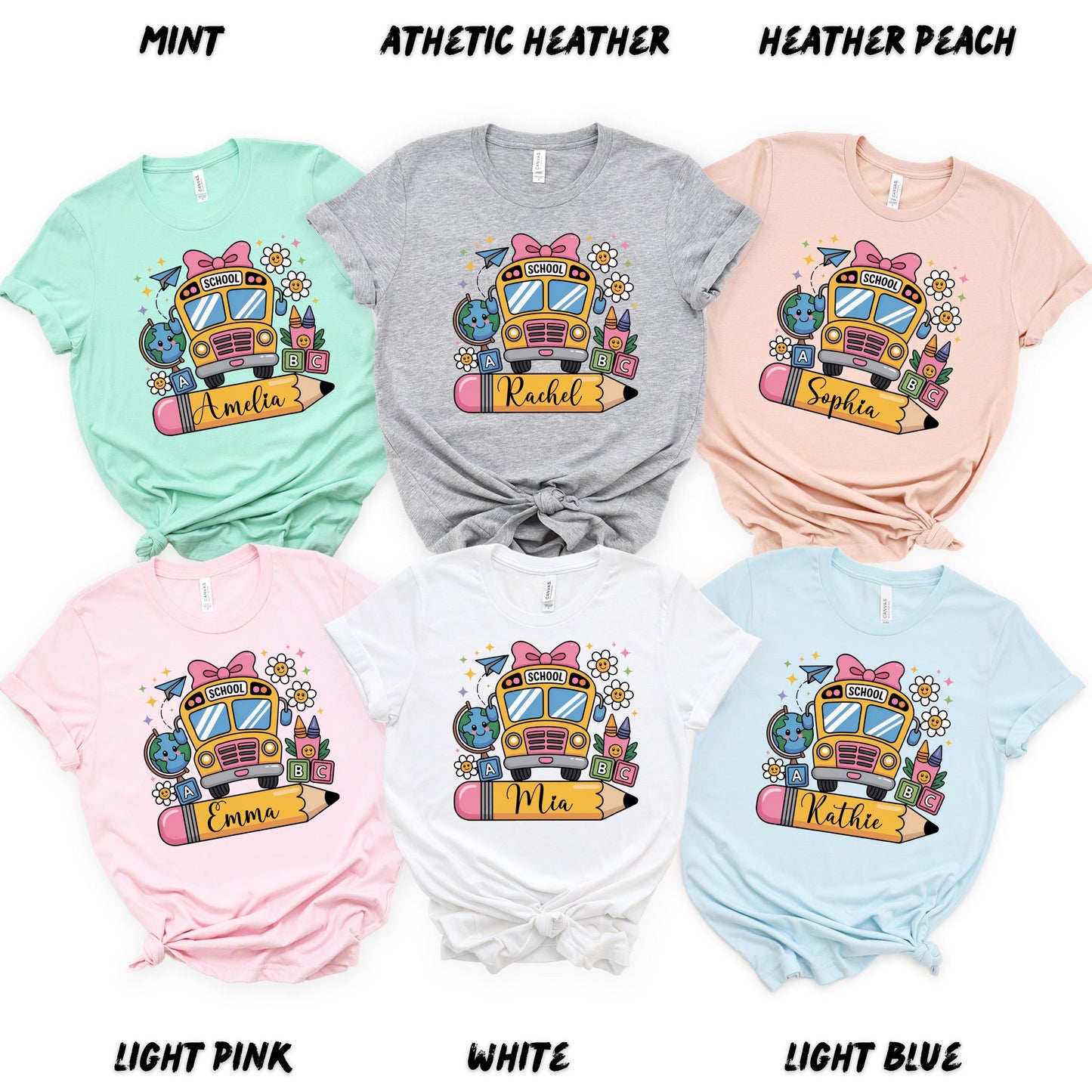 Back to School Shirt for Kids β Custom Name School Bus Tee β First Day of School Outfit β Cute Classroom Shirt for Girls