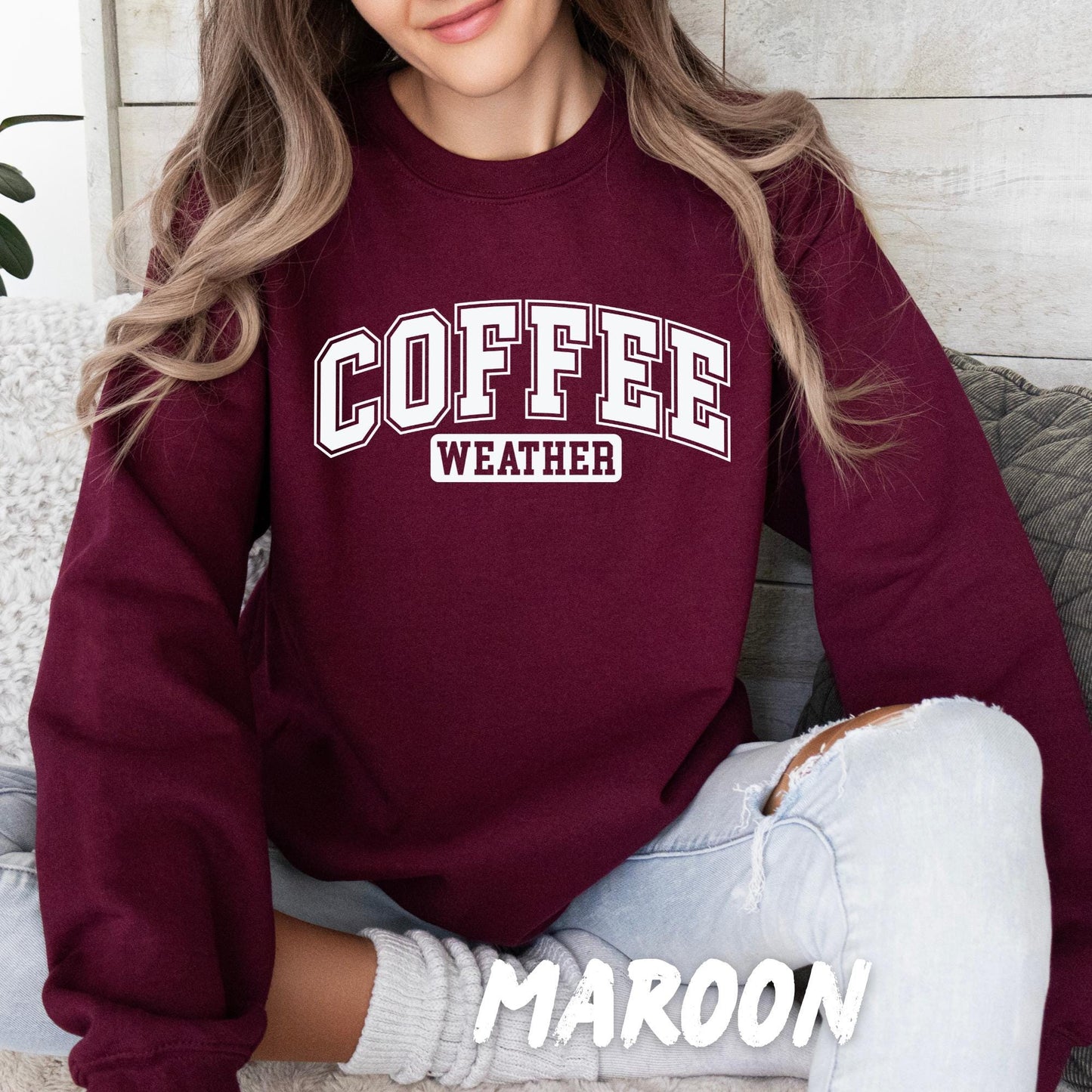 Coffee Weather Sweatshirt | Fall Crewneck for Coffee Lovers | Cozy Autumn Pullover Gift for Her | Cute Neutral Aesthetic Fall Sweater