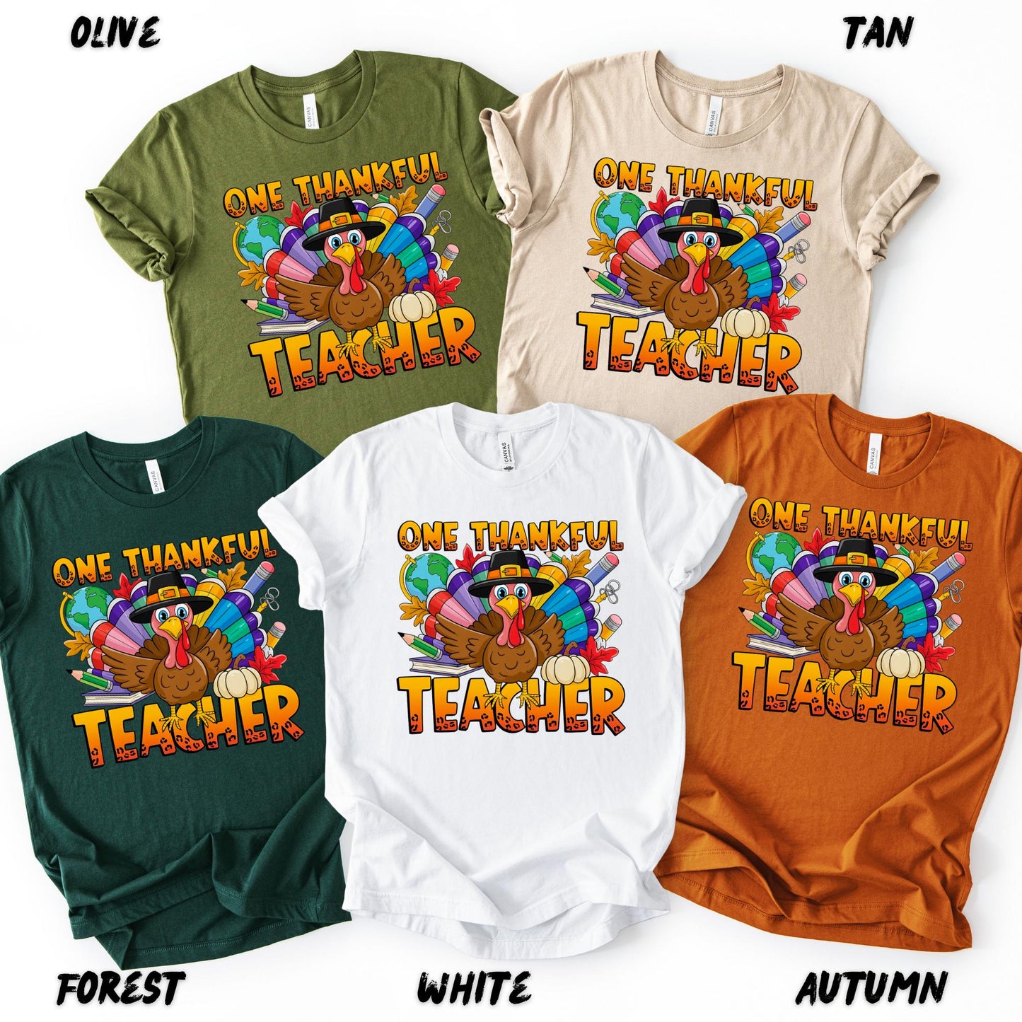 Thanksgiving Teacher Shirt - One Thankful Teacher Turkey Graphic Tee, Fall Teacher Shirt, Cute Autumn Holiday Top, Teacher Appreciation Gift