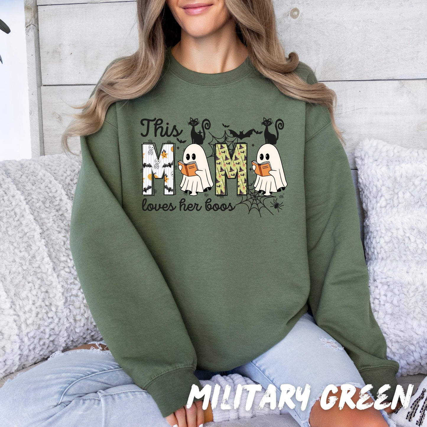 This Mom Loves Her Boos Sweatshirt | Halloween Mom Ghost Shirt | Cute Spooky Season Pullover | Fall Mom Sweater | Funny Halloween Crewneck