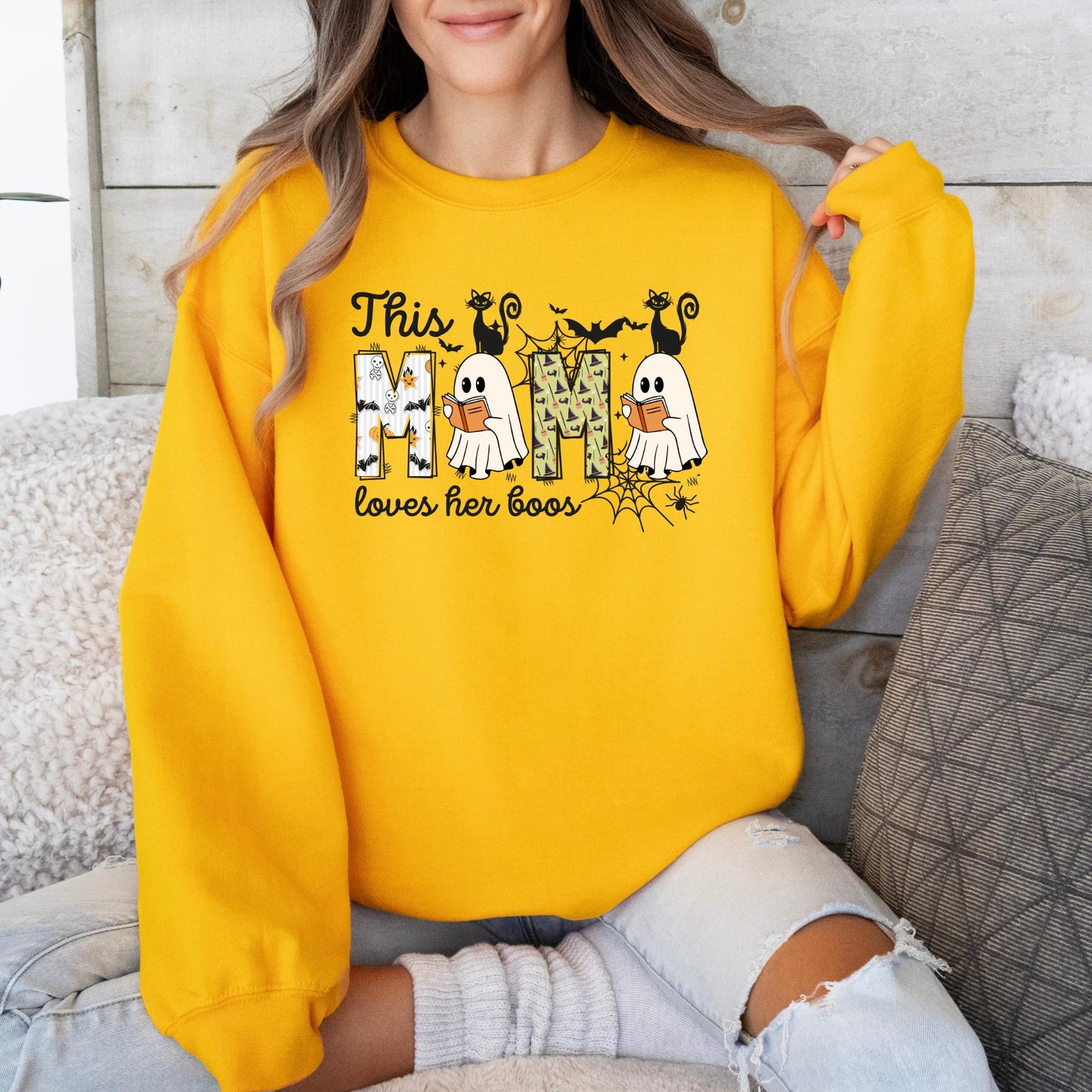 This Mom Loves Her Boos Sweatshirt | Halloween Mom Ghost Shirt | Cute Spooky Season Pullover | Fall Mom Sweater | Funny Halloween Crewneck