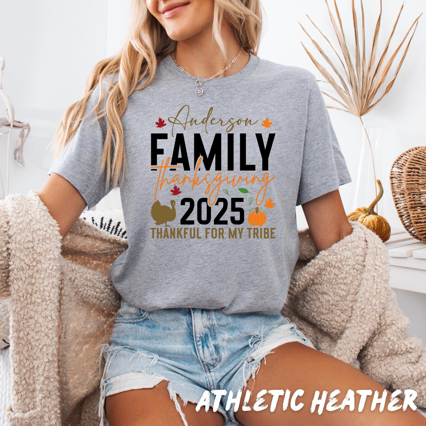 Custom Family Thanksgiving Shirt 2025, Personalized Turkey Day Tee, Matching Family Holiday Outfit, Thankful For My Tribe T-Shirt.